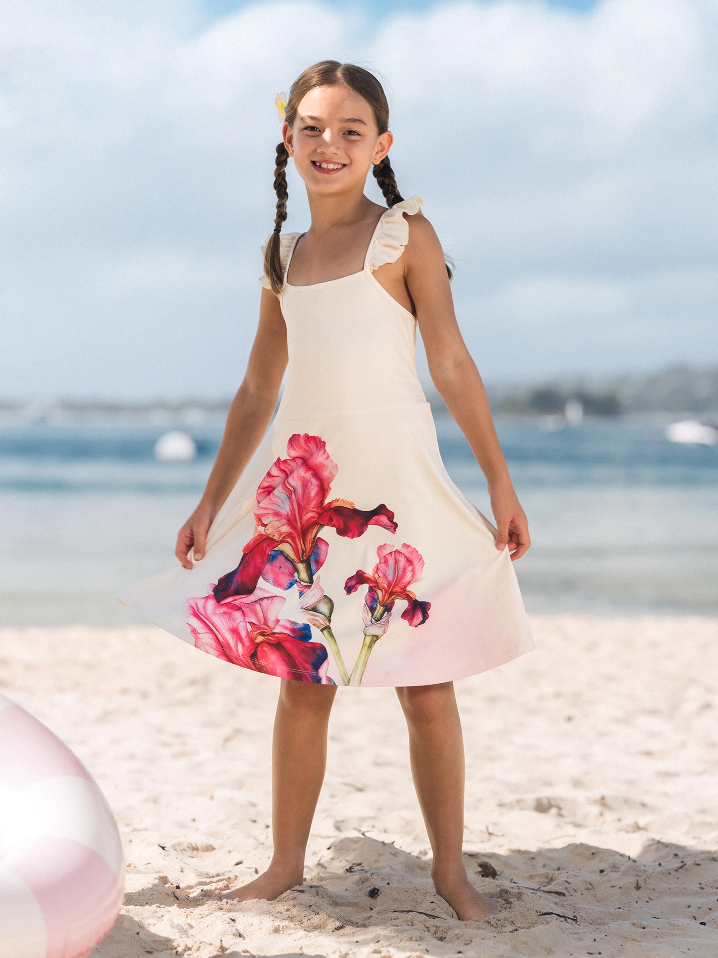 Mommy & me Casual Outfit Floral Print T-shirt or Halter Dress Summer Set for Vacation Apricot - Image 11