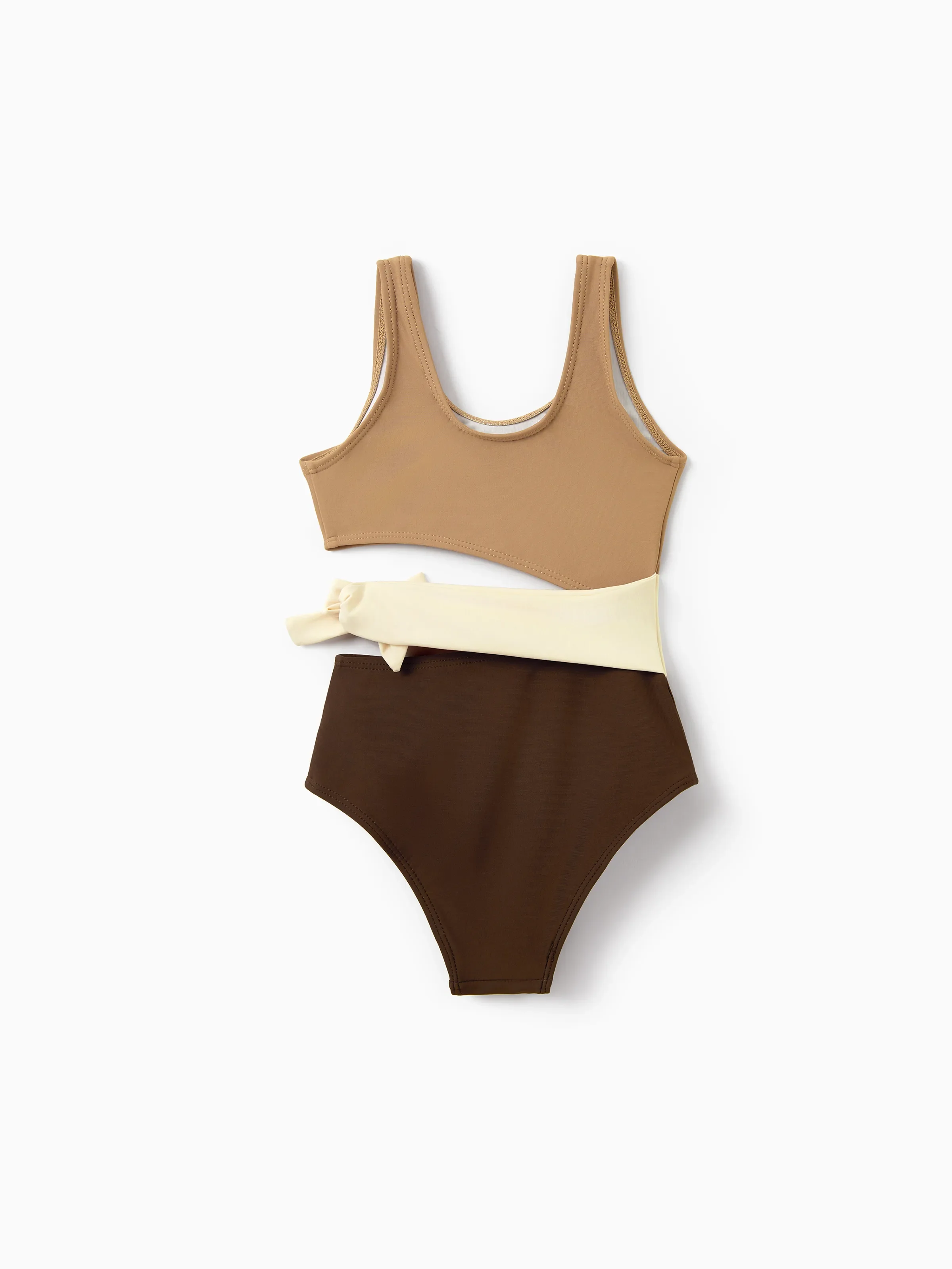 Daddy & Daughter Color Block Swimsuits Summer Beach Vacation Swimwear Coffee - Image 9