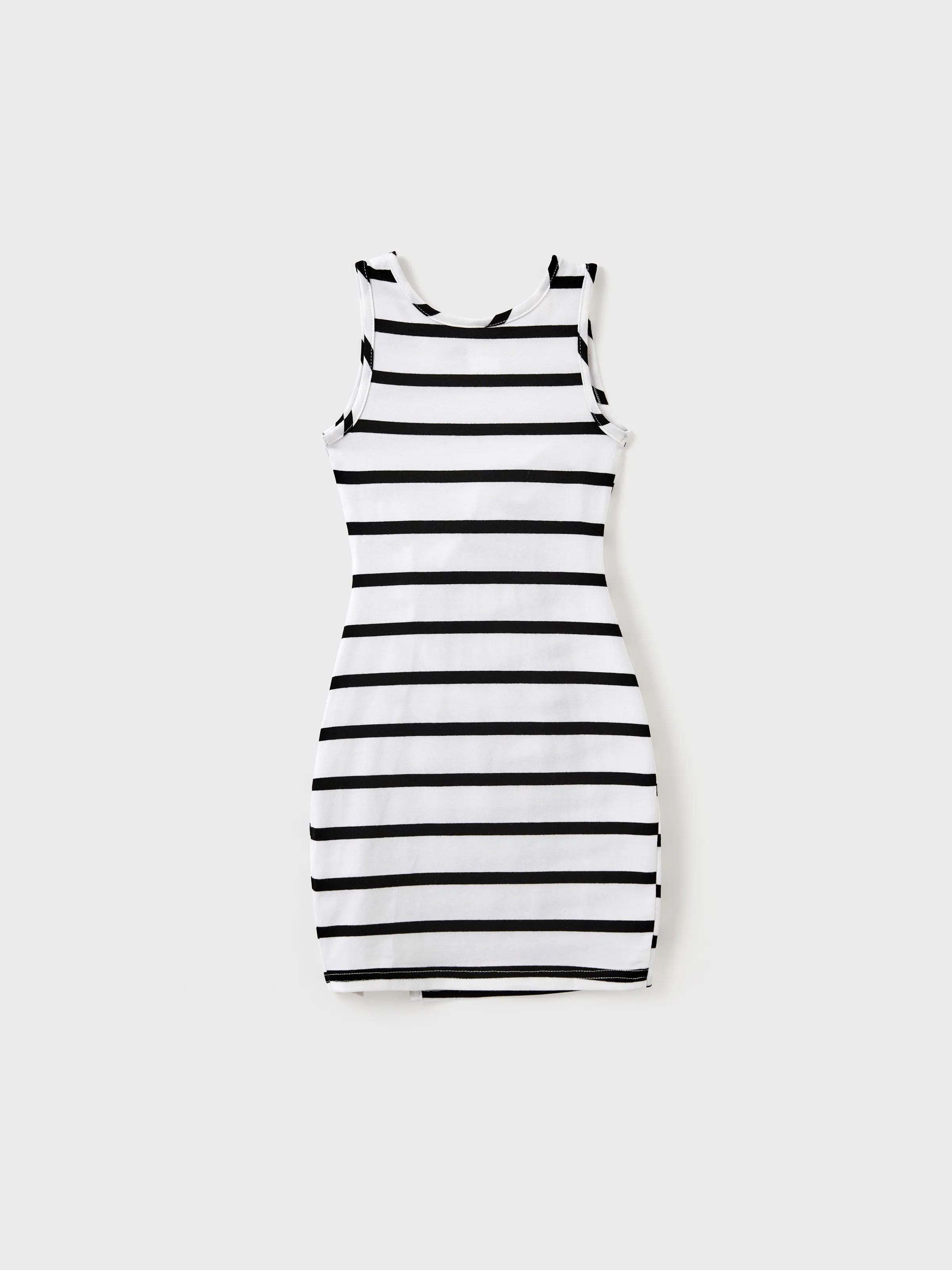 Daddy & Daughter Cotton Set Black and White Stripe T-shirt or Strap Bodycon Dress Black+White - Image 9