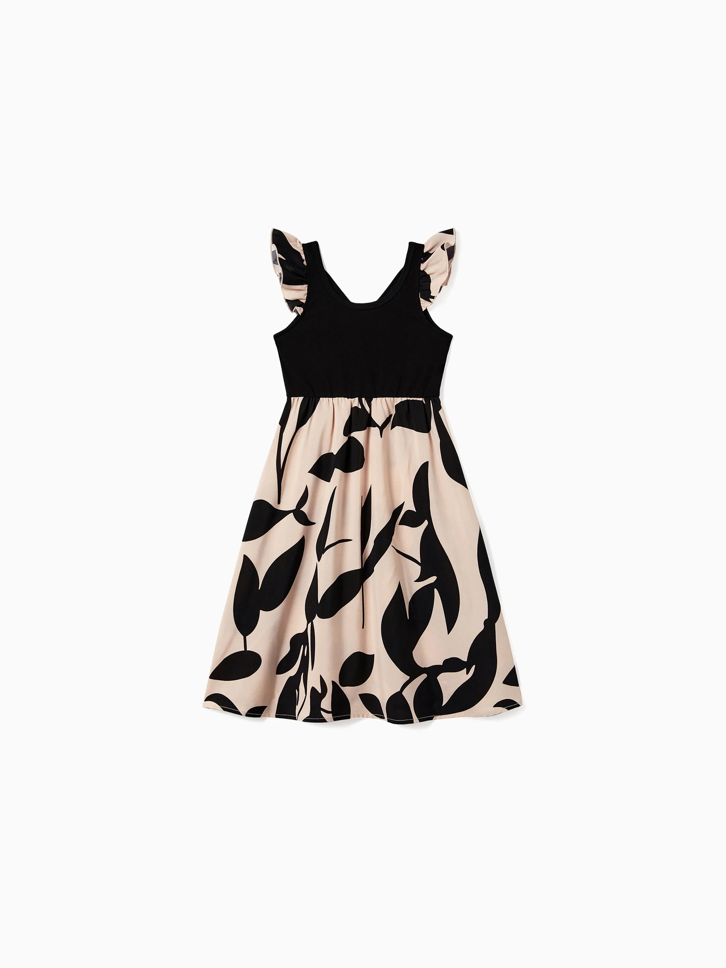 Daddy & Daughter Cross Back Floral Strap Dress and Colorblock Top Sets Black - Image 8