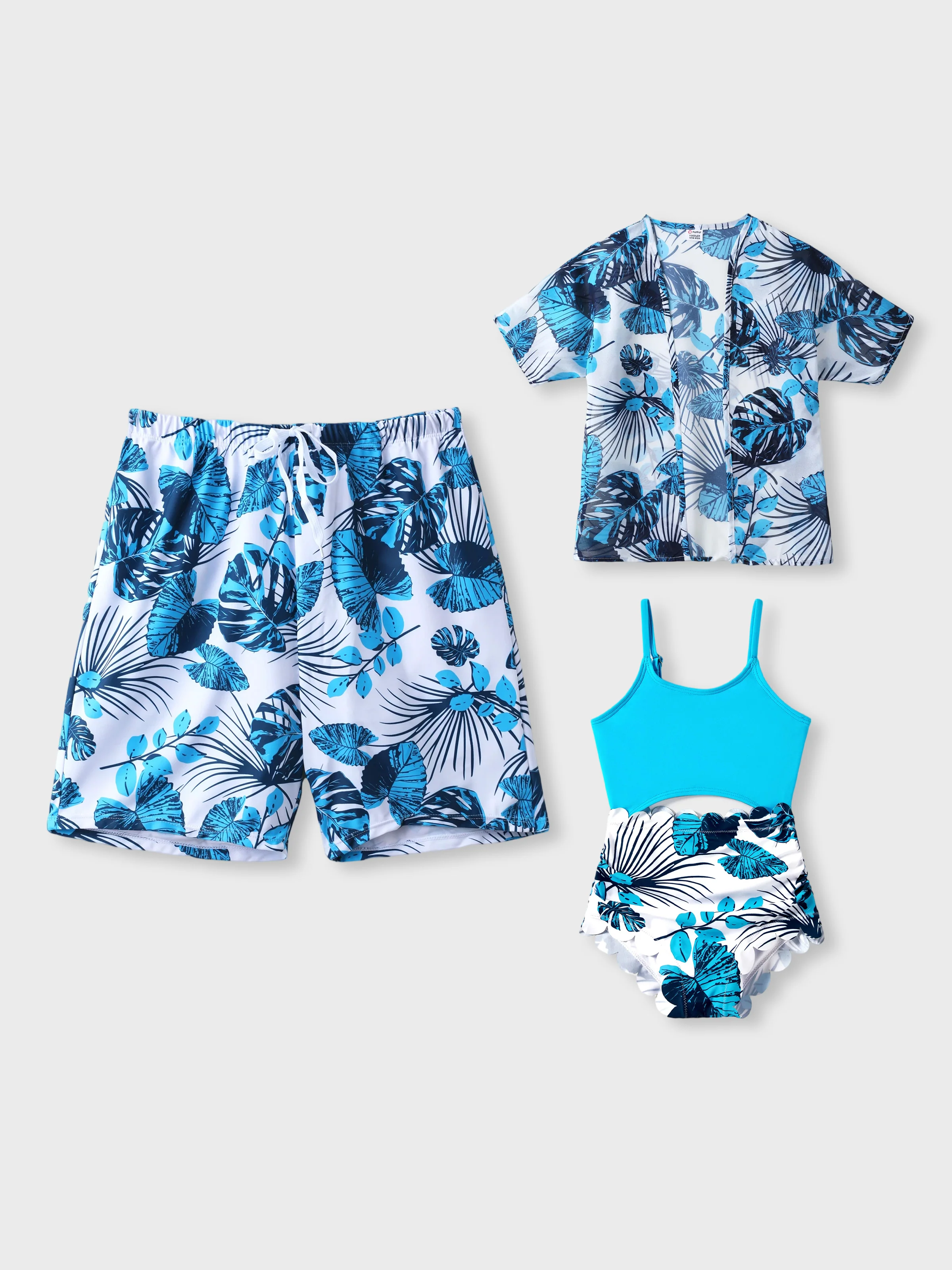 Daddy & Daughter Drawstring Swim Trunks or Cut Out Lace UP Back One-Piece Swimsuit BLUEWHITE