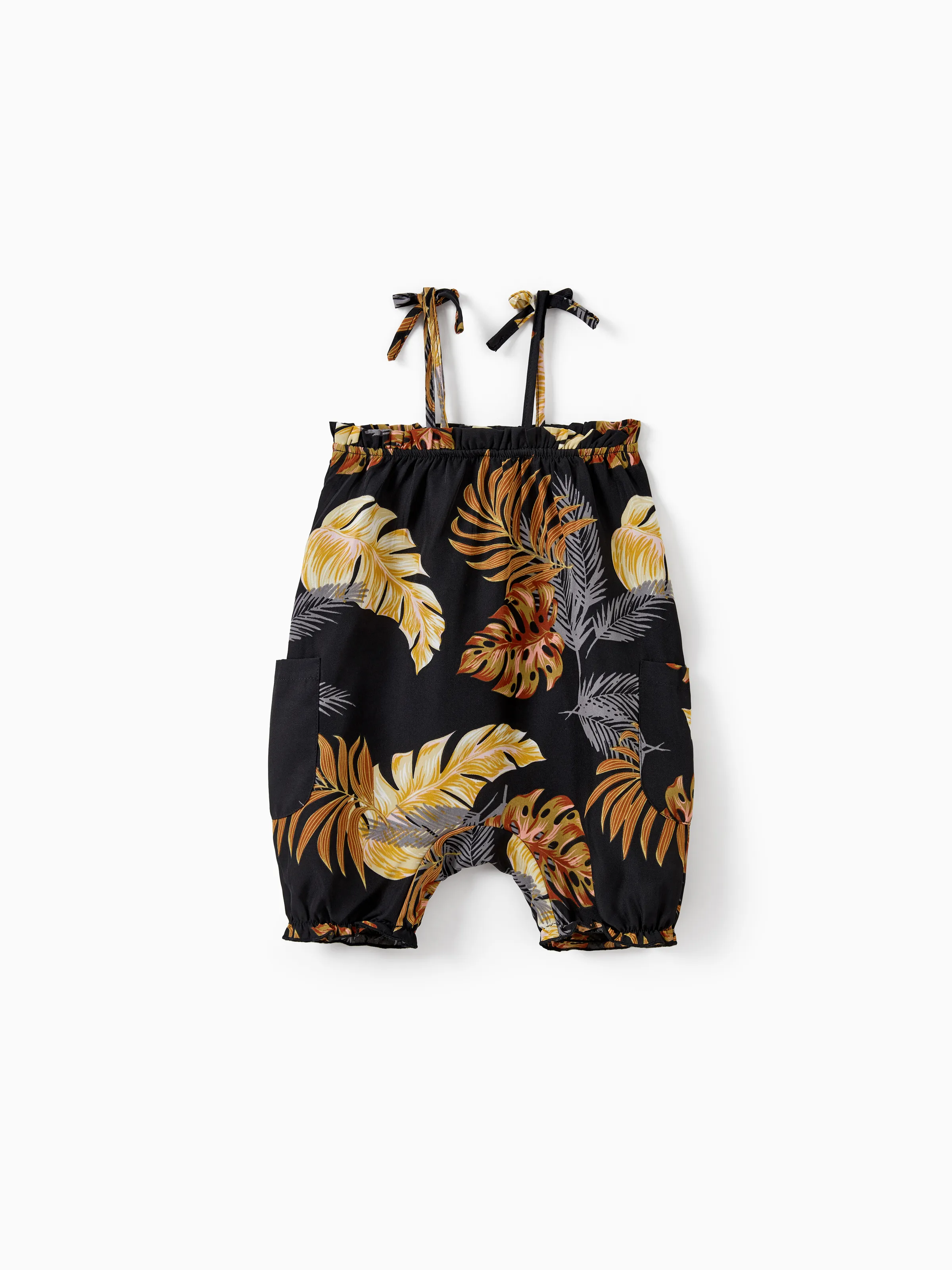 Daddy & Daughter Floral Print Beach Wear Short-sleeve Shirt or Camisole top and Wide-Leg Pants Set for Summer Vacation Family Looks Black+White - Image 18