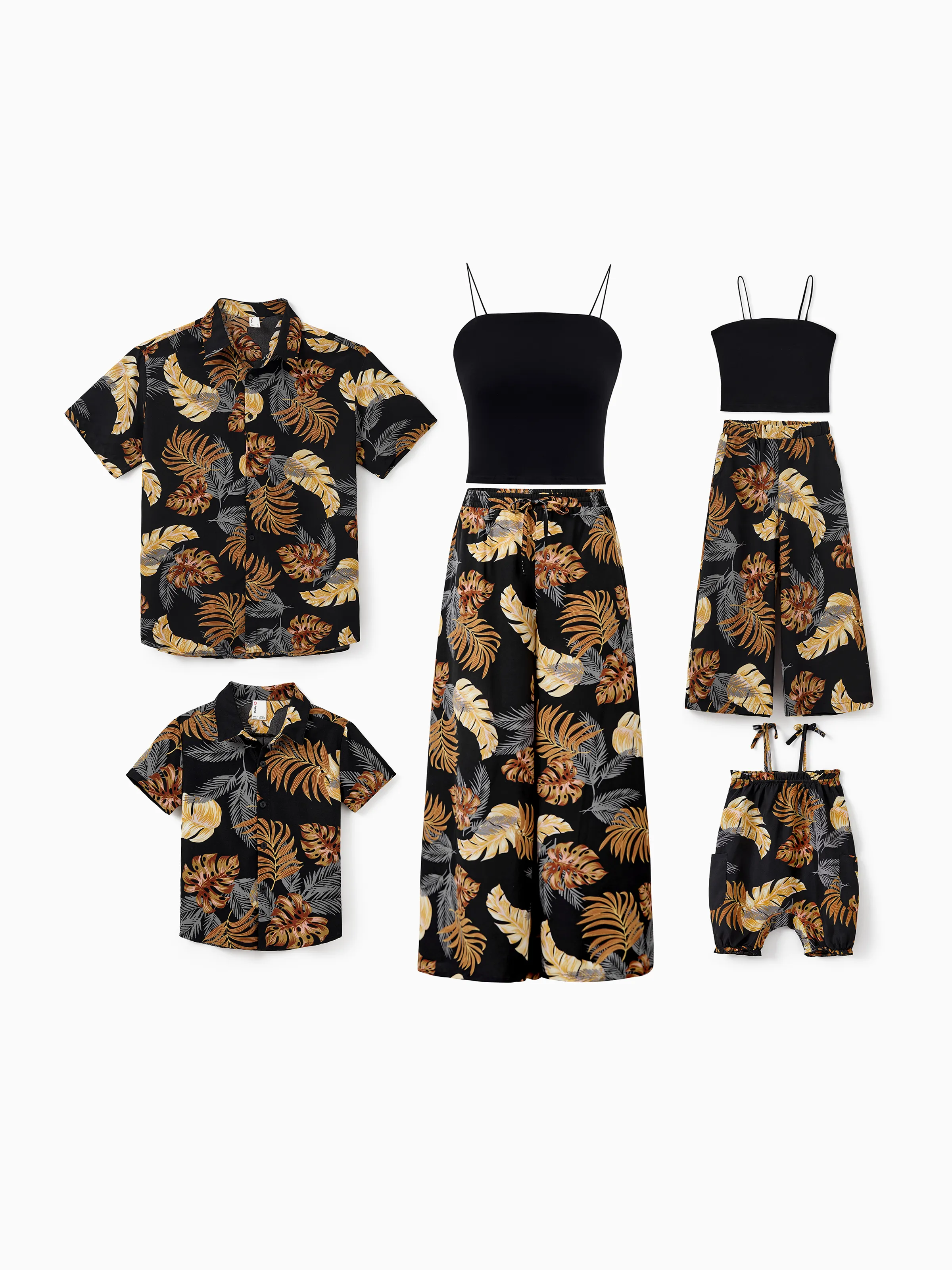 Daddy & Daughter Floral Print Beach Wear Short-sleeve Shirt or Camisole top and Wide-Leg Pants Set for Summer Vacation Family Looks Black+White - Image 3