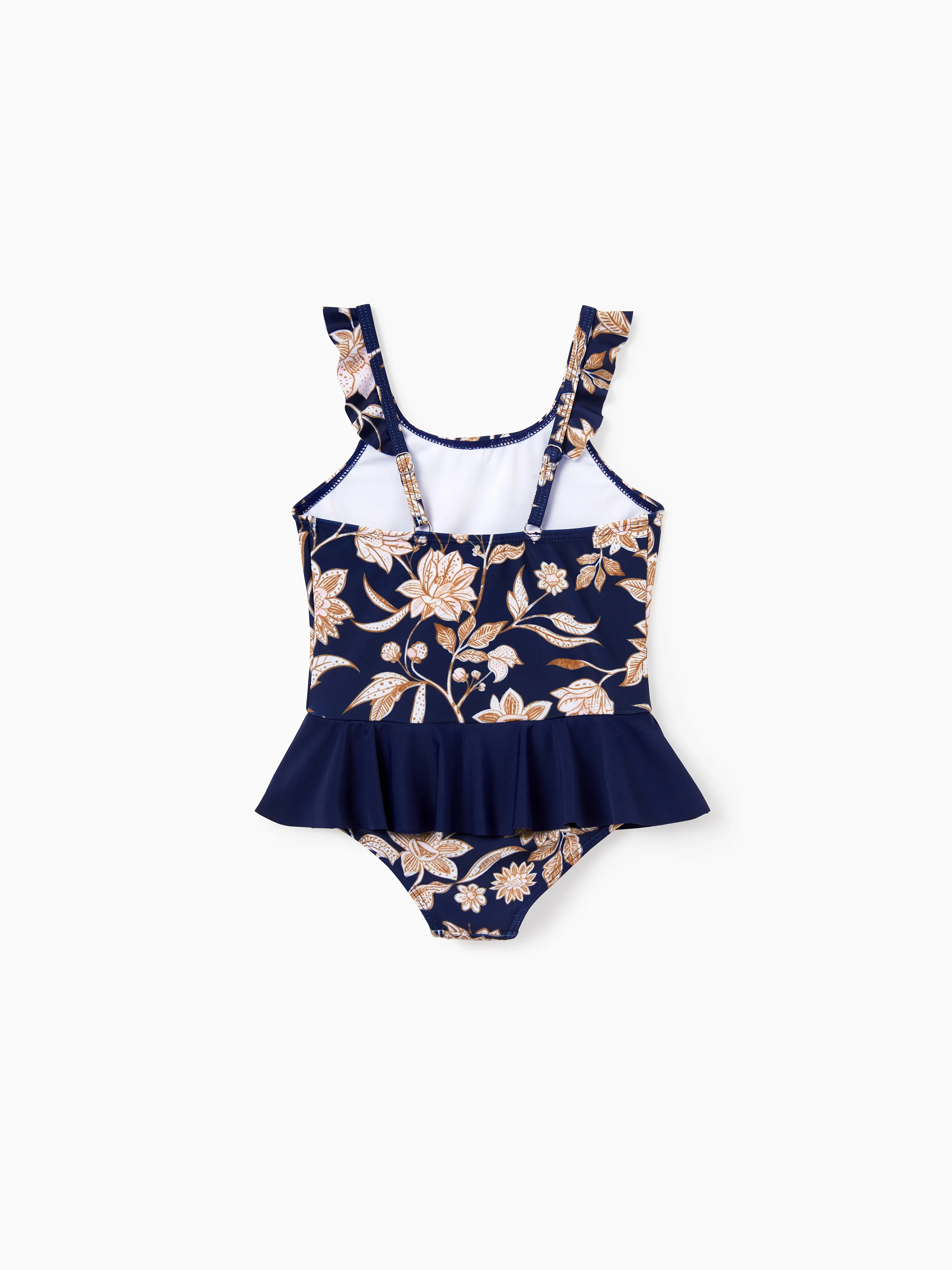 Daddy & Daughter Floral Print Swimsuits 2-in-1 One-Piece Swimsuit & Swim Trunks Deep Blue - Image 9