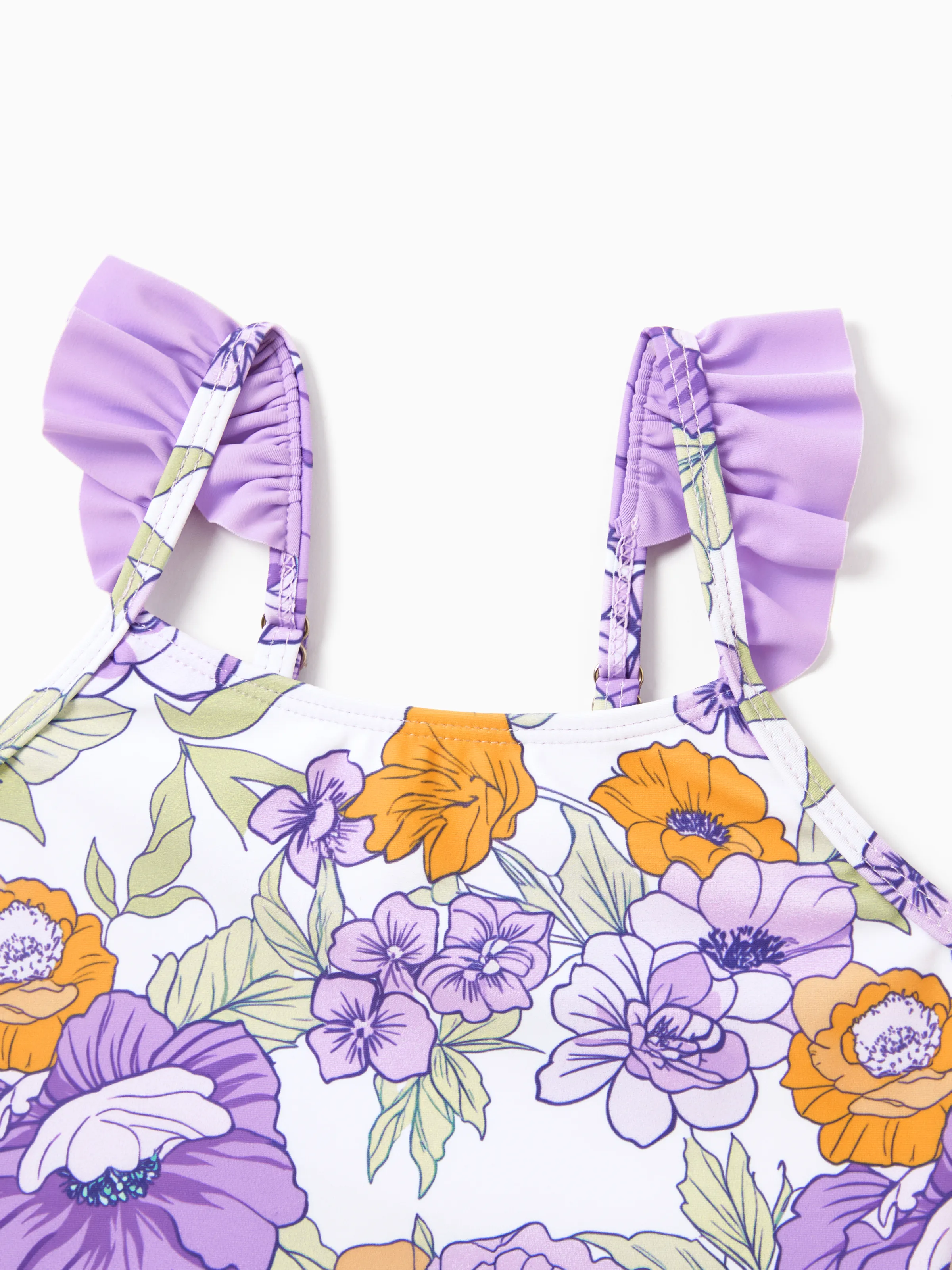 Daddy & Daughter Floral Print Swimsuits Ruffled One-Piece Bathing Suit & Swim Trunks Set Purple - Image 15