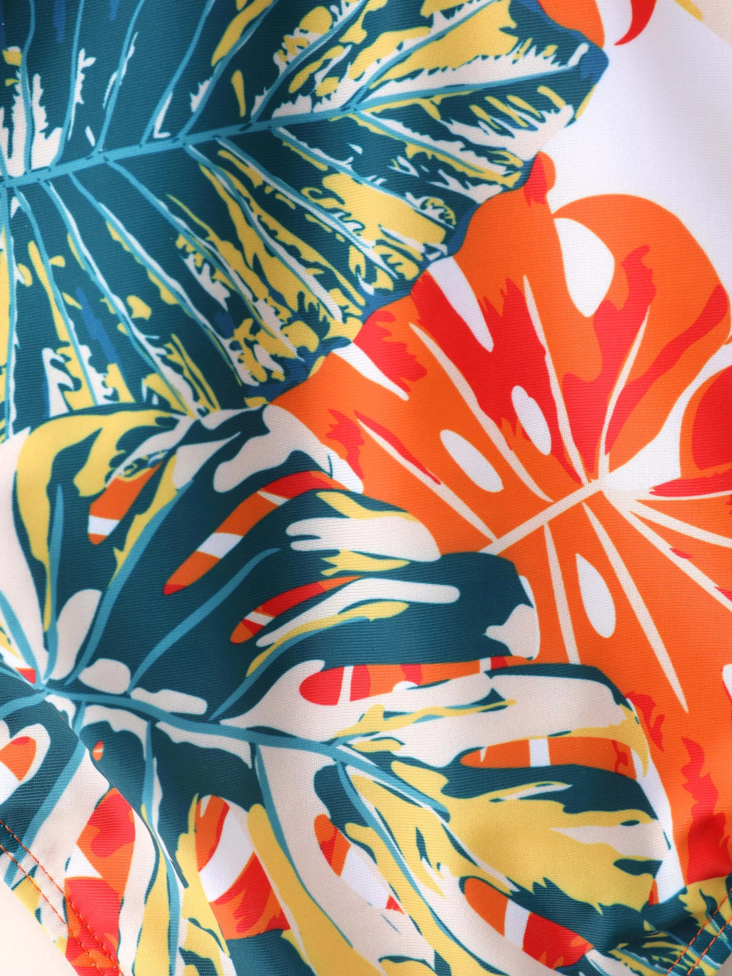 Daddy & Daughter Orange and All Over Tropical Plant Print Splicing Ruffle One-Piece Swimsuit and Swim Trunks Shorts Orange color - Image 11