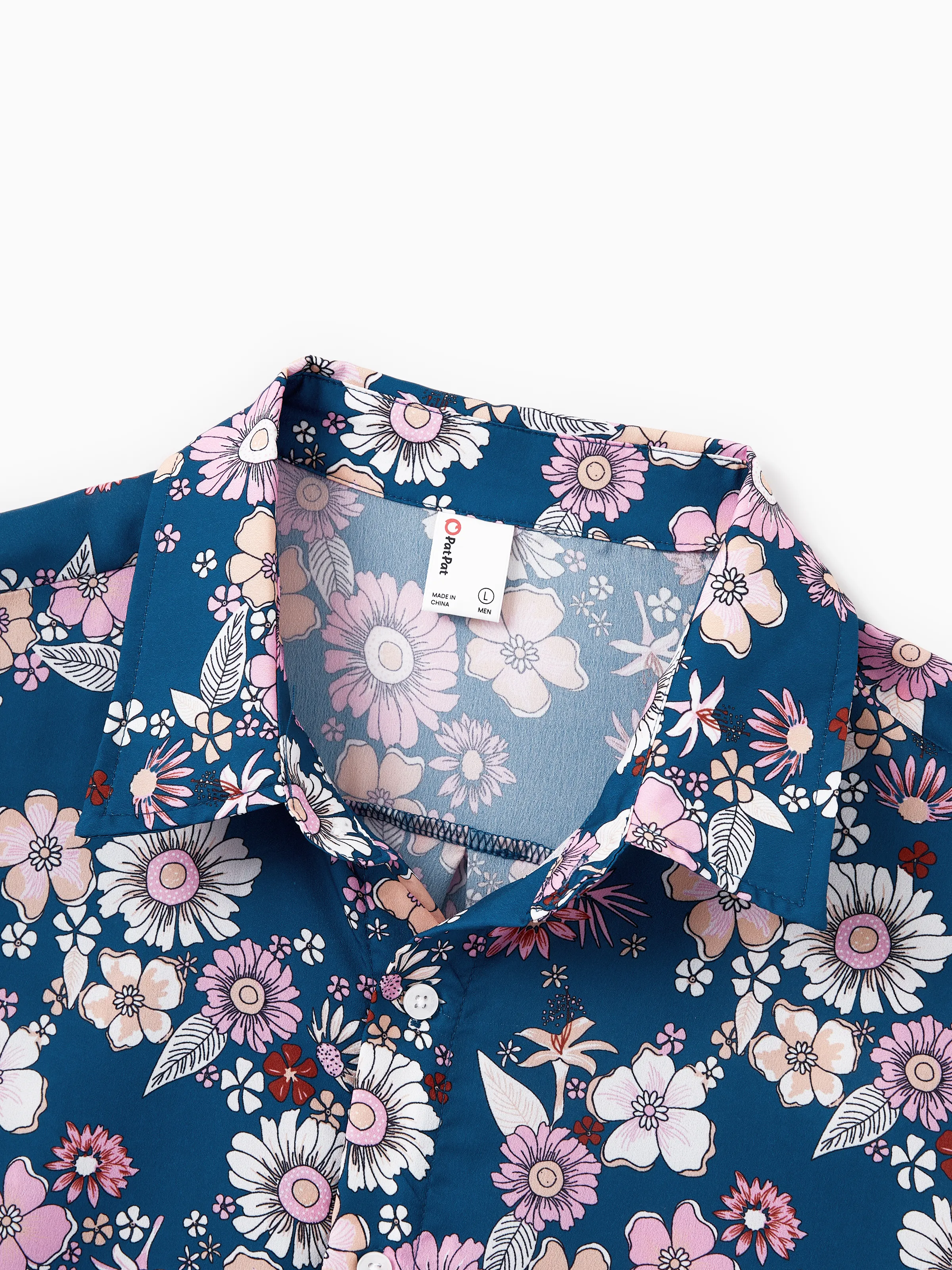 Daddy & Daughter outfits Floral Allover Print Short-sleeve Collar Shirt or Halter Sleeveless Dress for Summer Vacation CYAN- - Image 5