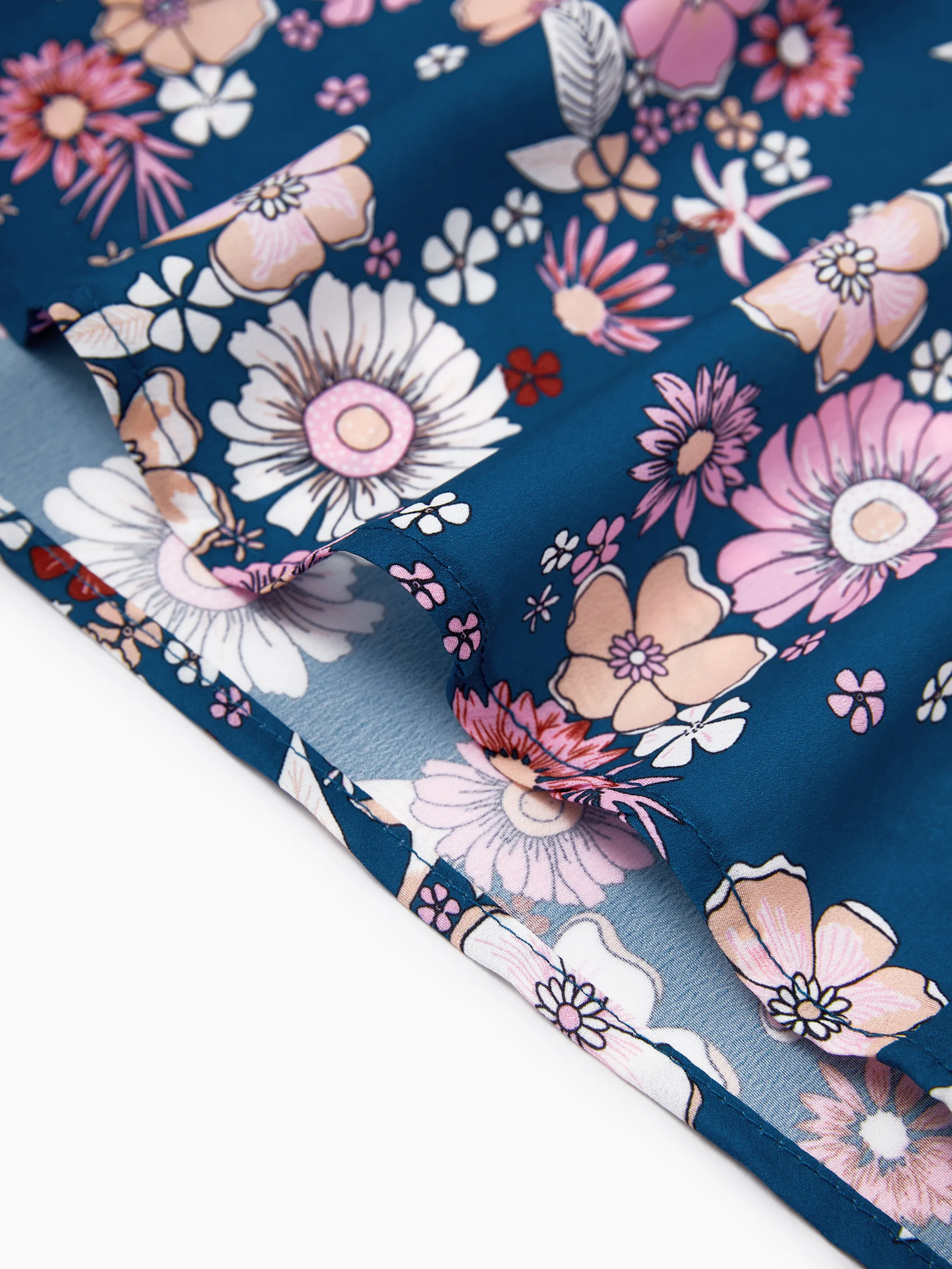 Daddy & Daughter outfits Floral Allover Print Short-sleeve Collar Shirt or Halter Sleeveless Dress for Summer Vacation CYAN- - Image 7