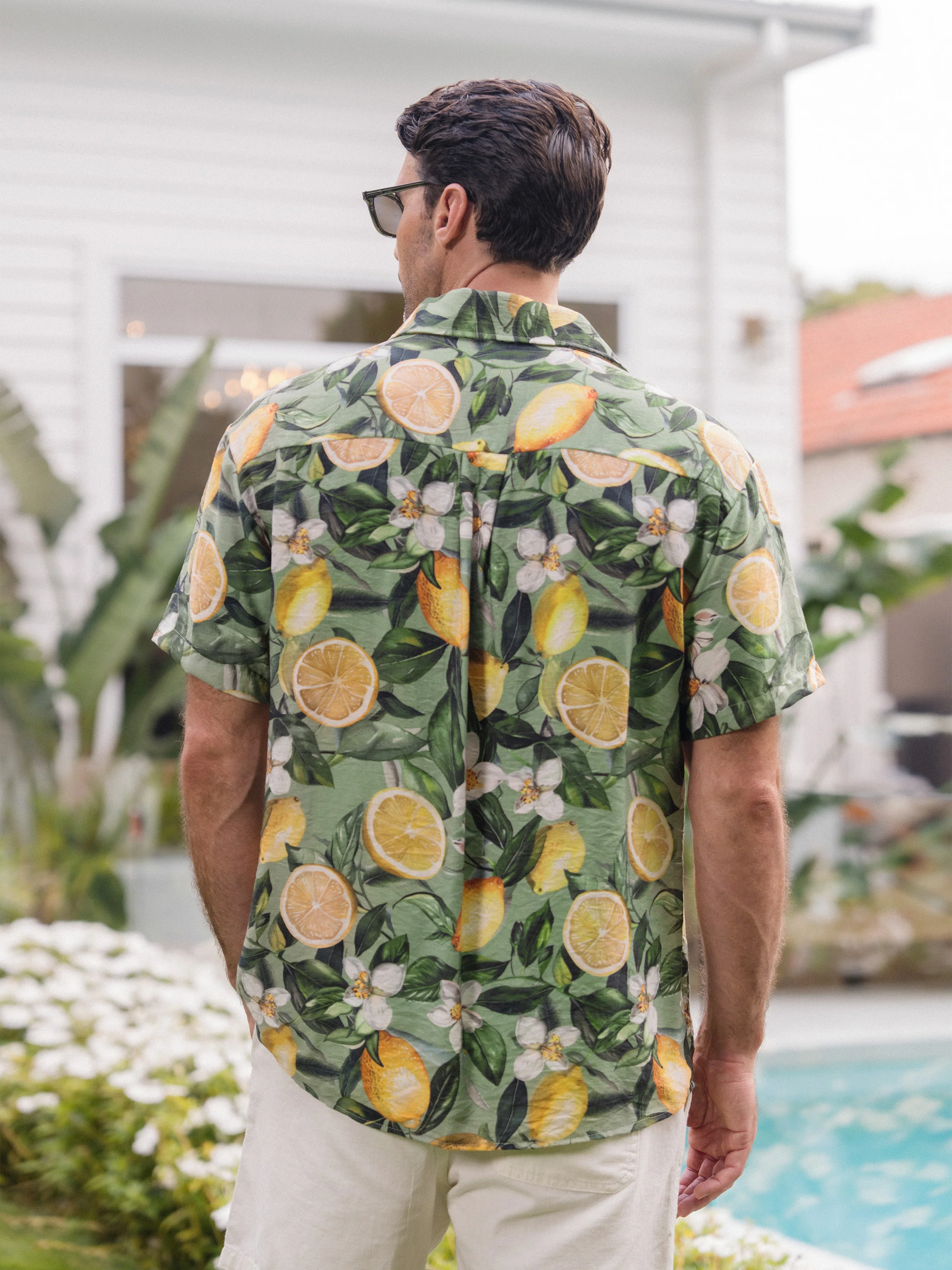 Daddy & Son Outfits – Lemon Print Hawaiian Shirts – Tropical Vacation Clothes for Men & Kids Green - Image 5