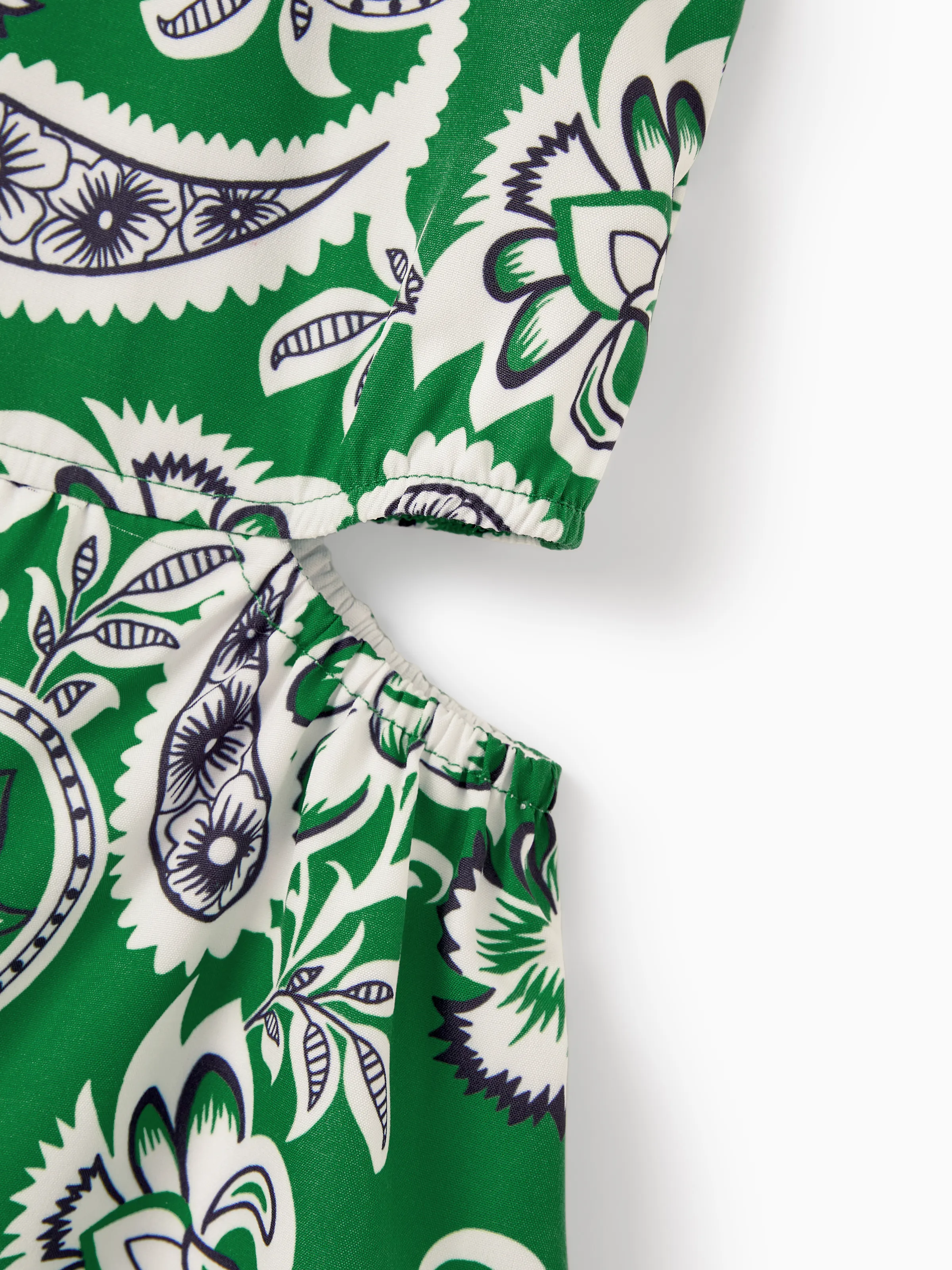 Daddy & Daughter Outfits Set Floral Print Short-sleeve Collar Shirt or Strappy Smocked Dress for Summer Vacation Green - Image 17