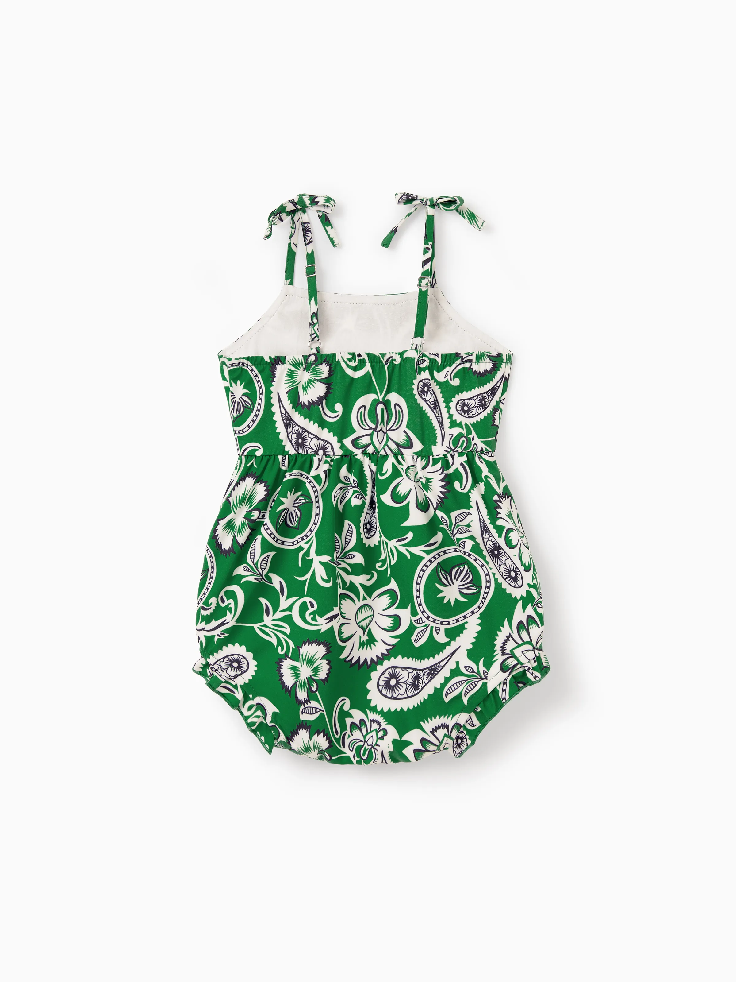Daddy & Daughter Outfits Set Floral Print Short-sleeve Collar Shirt or Strappy Smocked Dress for Summer Vacation Green - Image 19