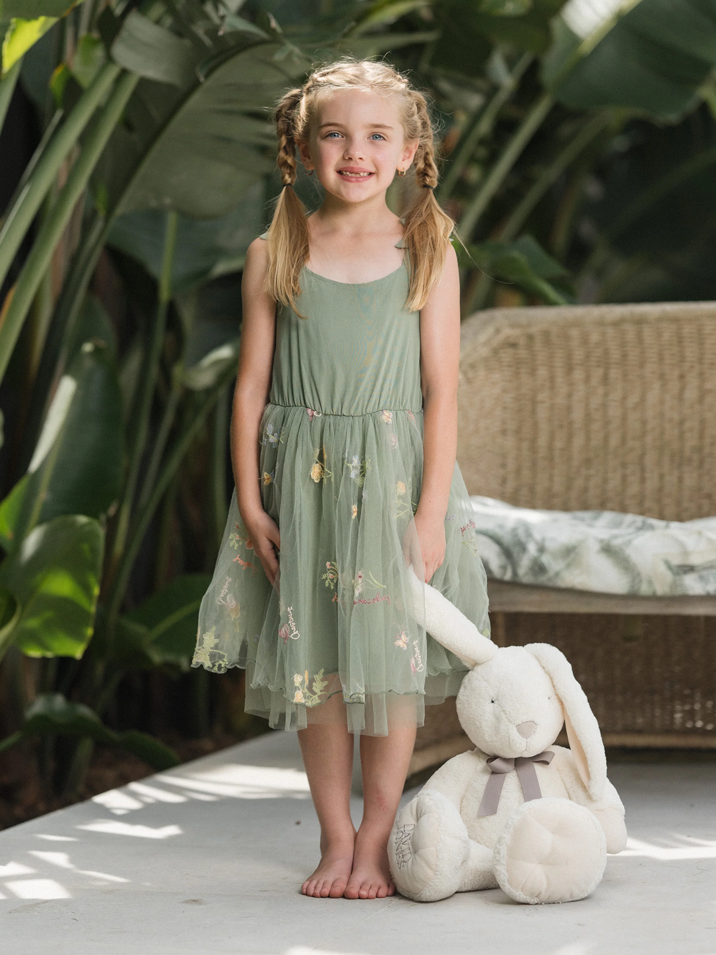 Mommy & me Polo Collar Short-sleeve Shirt or V-neck Strappy Mesh Dress Green - Image 12