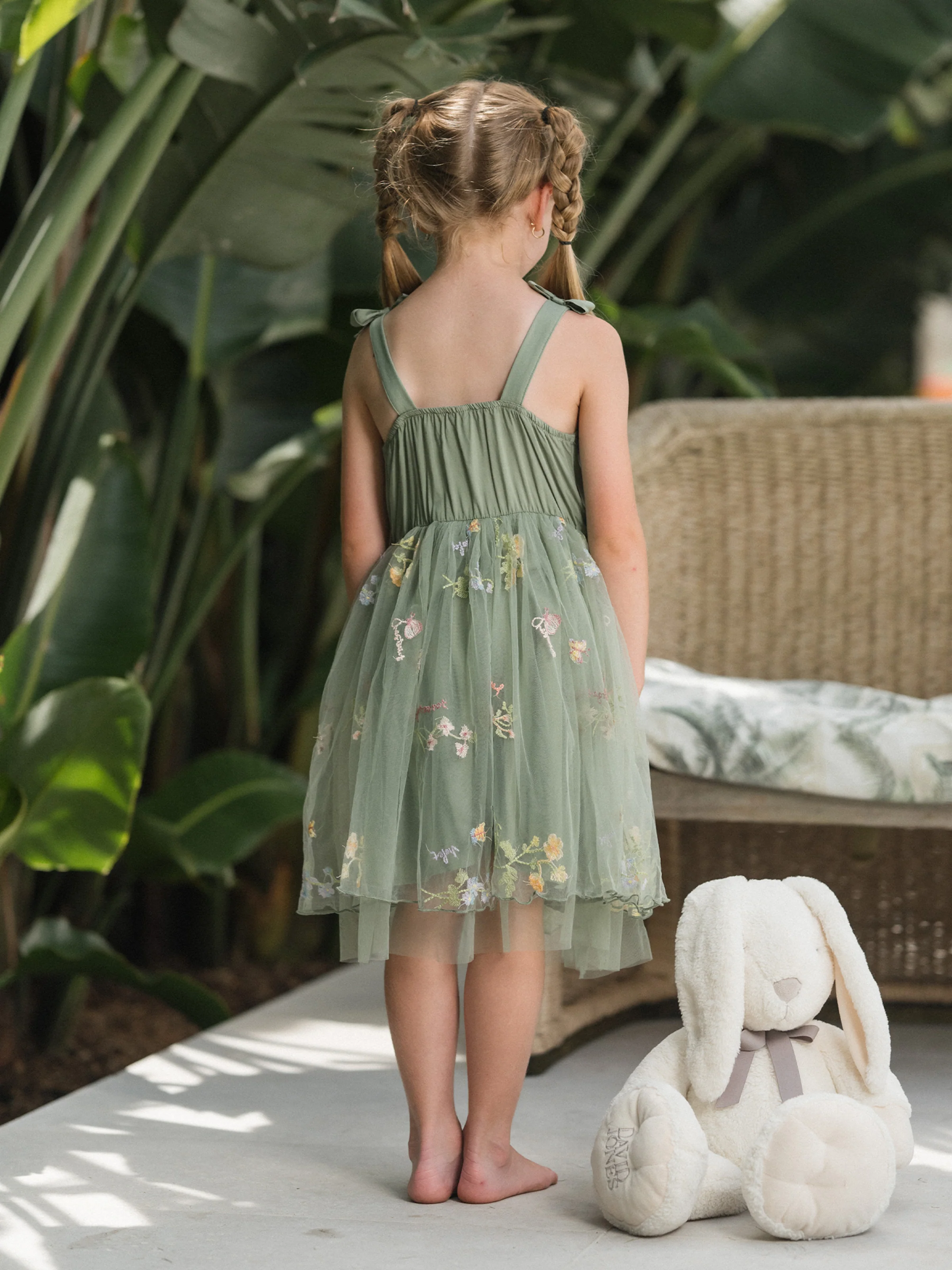 Mommy & me Polo Collar Short-sleeve Shirt or V-neck Strappy Mesh Dress Green - Image 13