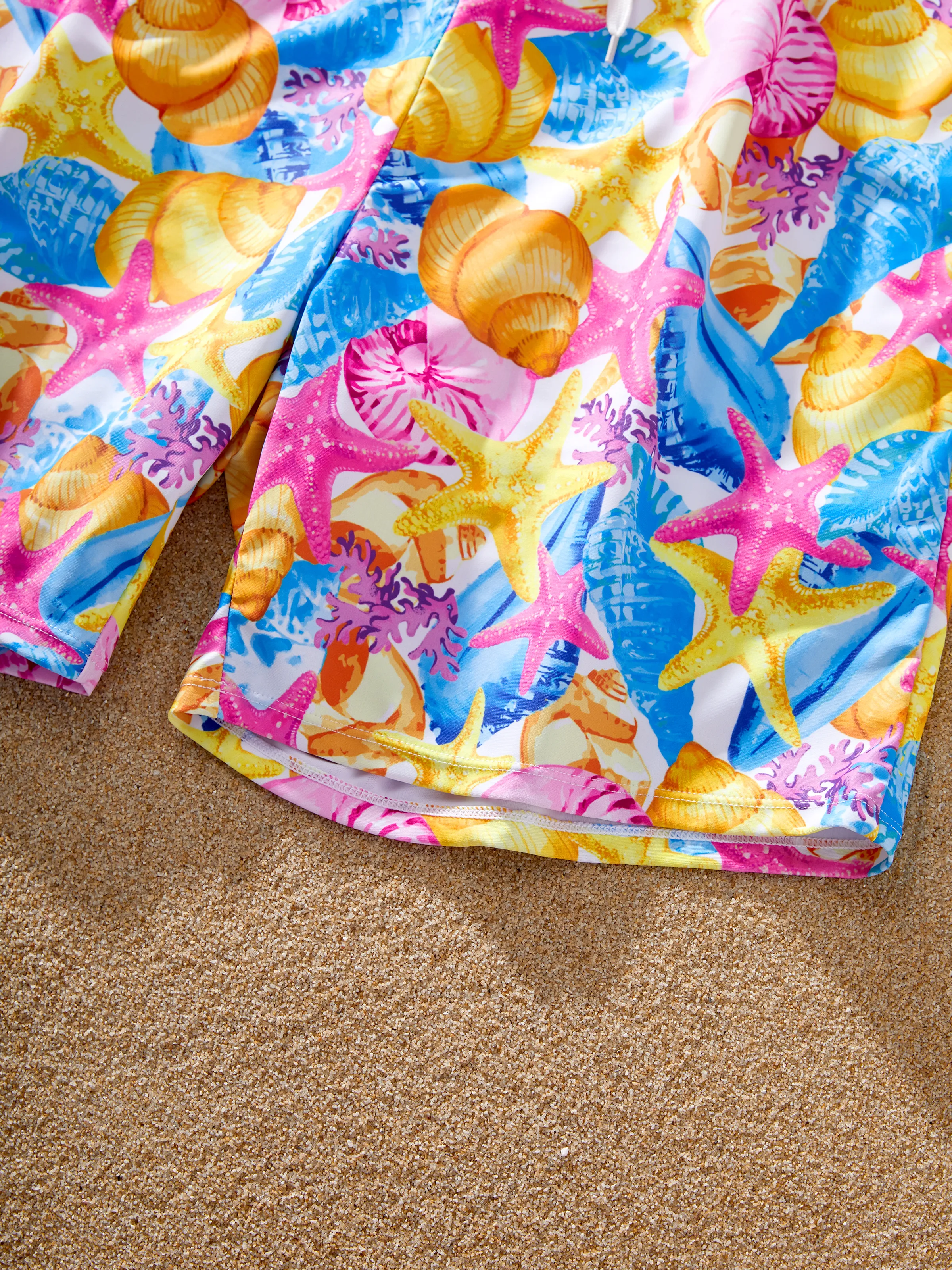 Daddy & Daughter Seashell & Starfish Print Swimsuits Ruched One-Piece & Swim Trunks Set Multi-color - Image 10
