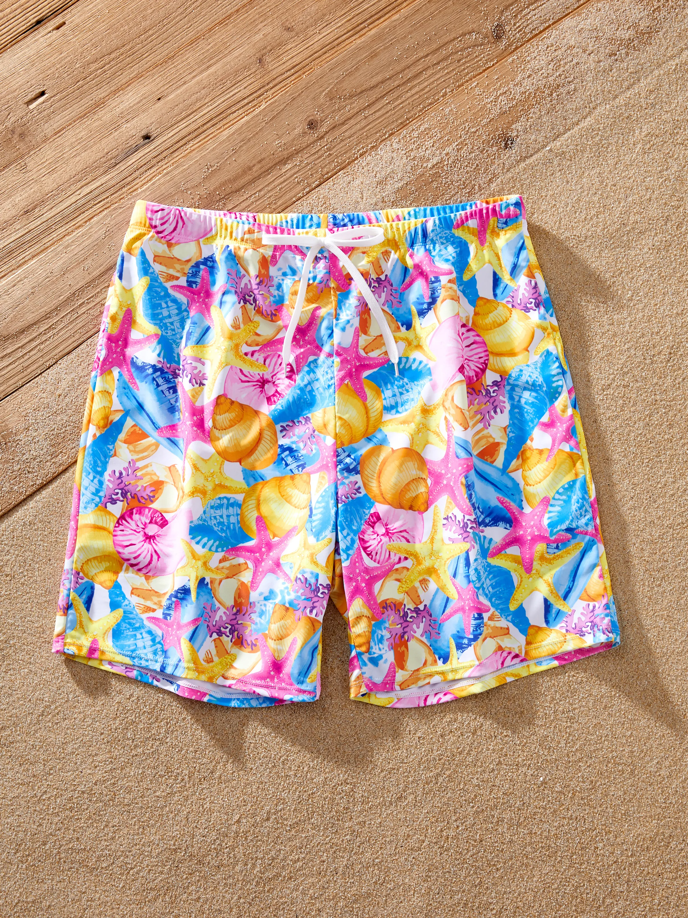 Daddy & Daughter Seashell & Starfish Print Swimsuits Ruched One-Piece & Swim Trunks Set Multi-color - Image 5