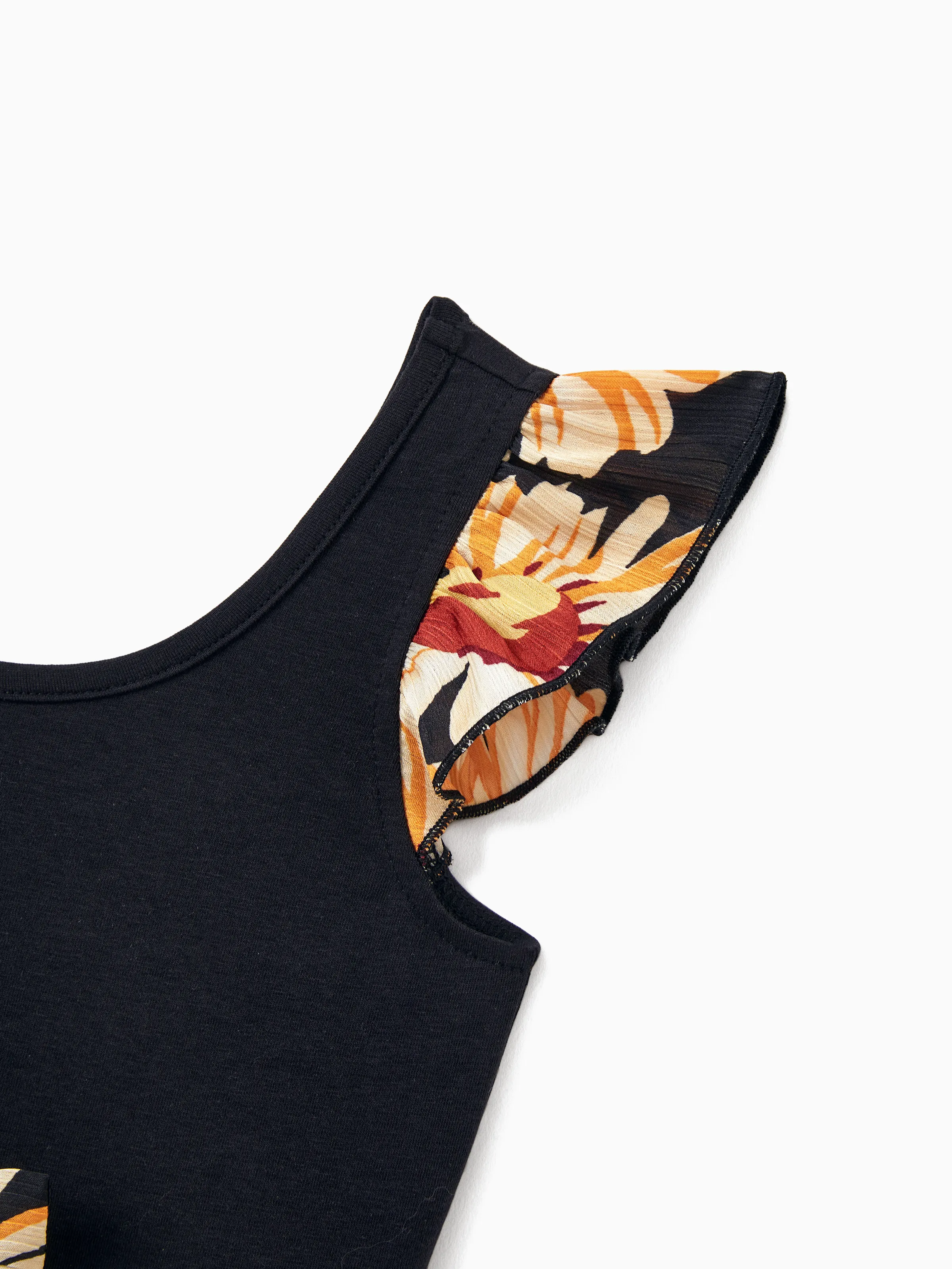 Daddy & Daughter Set Floral Sleeveless Strappy Dress or Colorblock Short-sleeve T-shirt Black - Image 16