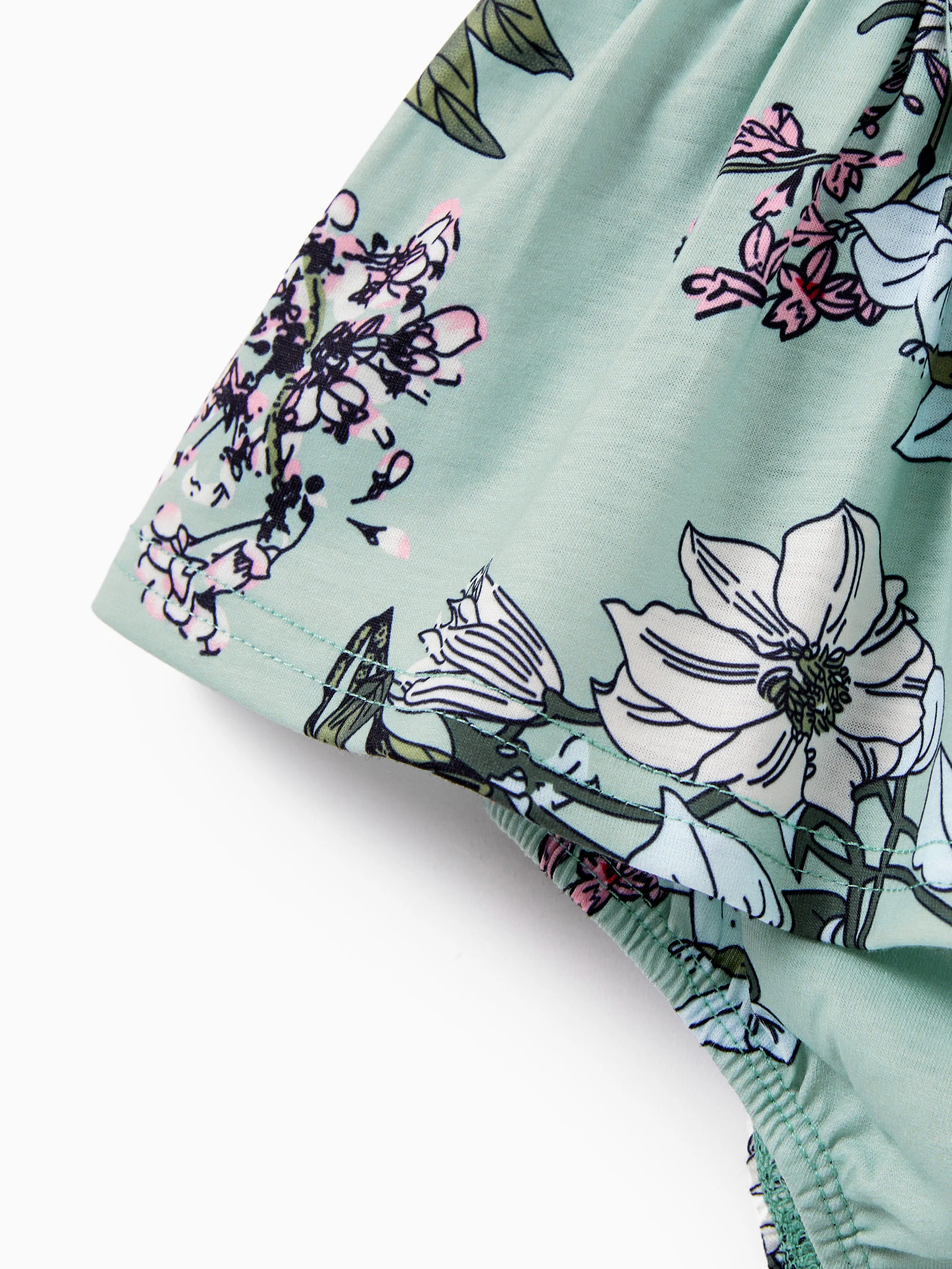 Daddy & Daughter Sets Green Striped Polo Shirt or Flora Print Strap Belted Dress Light Green - Image 17