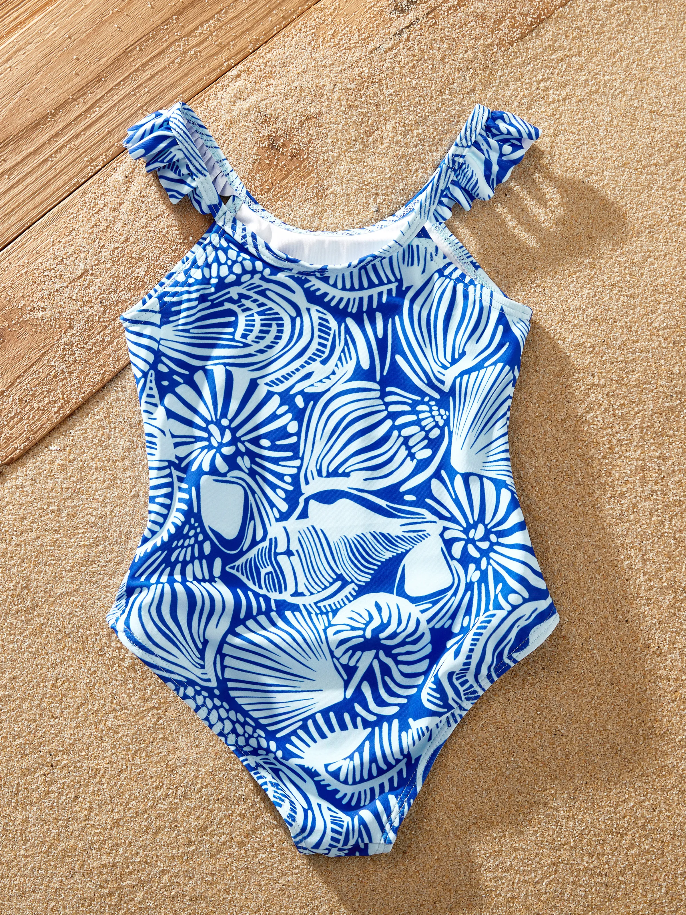Daddy & Daughter Shell Print Swimwear Floral two-piece Bikini & Swim Shorts Set for Mom, Dad, & Kids, Perfect for Beach Days & Pool Parties Blue - Image 14