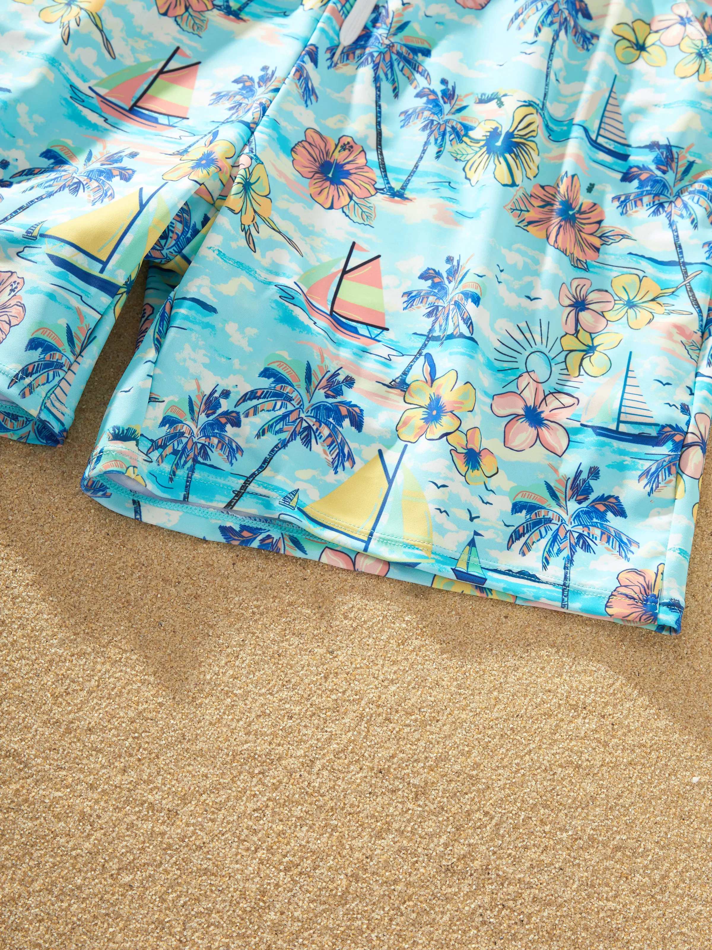 Daddy & Daughter Swimwear Tropical Print, Girl two-piece Swimsuit for Summer Beach Vacation Light Blue - Image 10