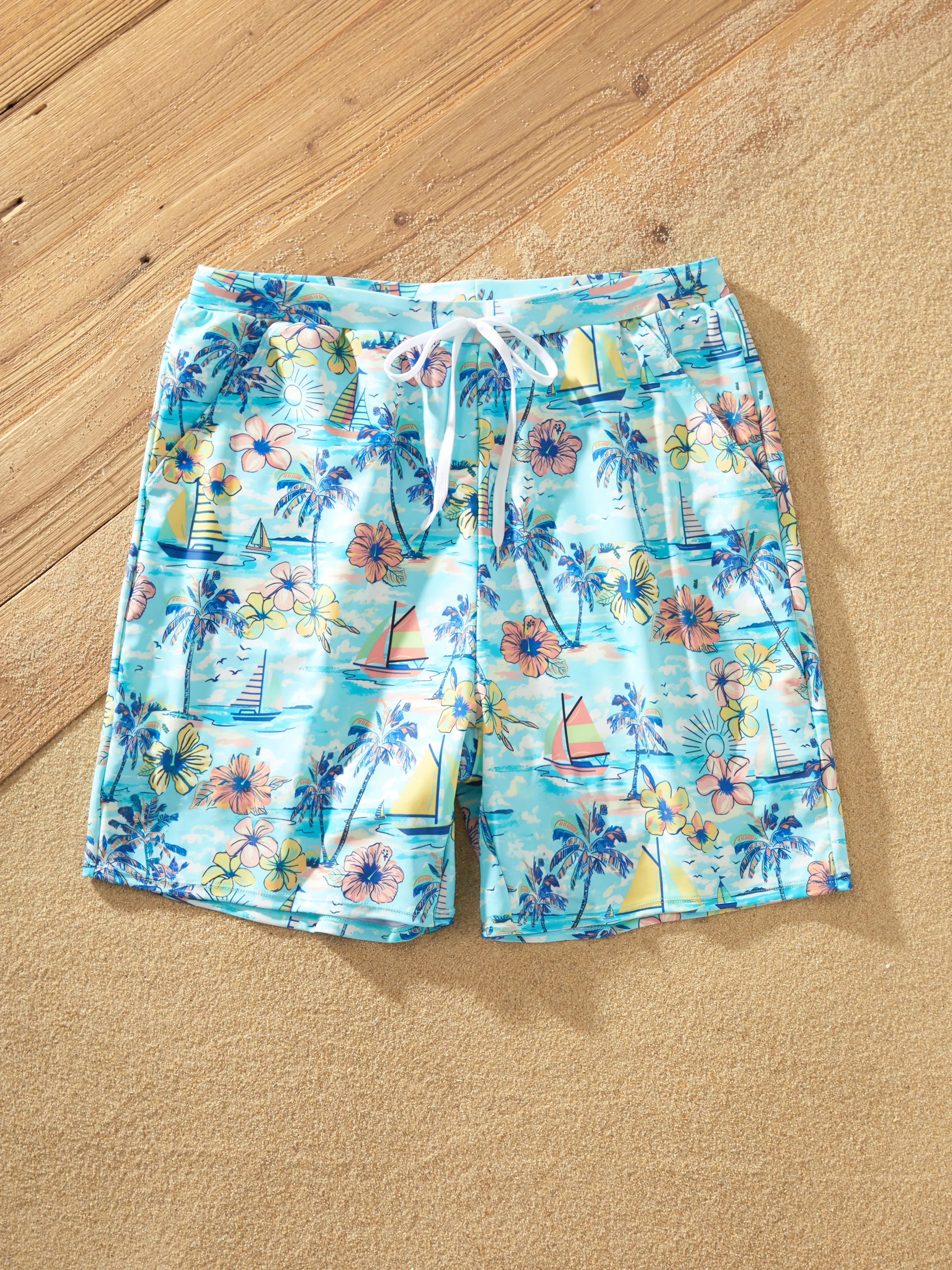 Daddy & Daughter Swimwear Tropical Print, Girl two-piece Swimsuit for Summer Beach Vacation Light Blue - Image 4