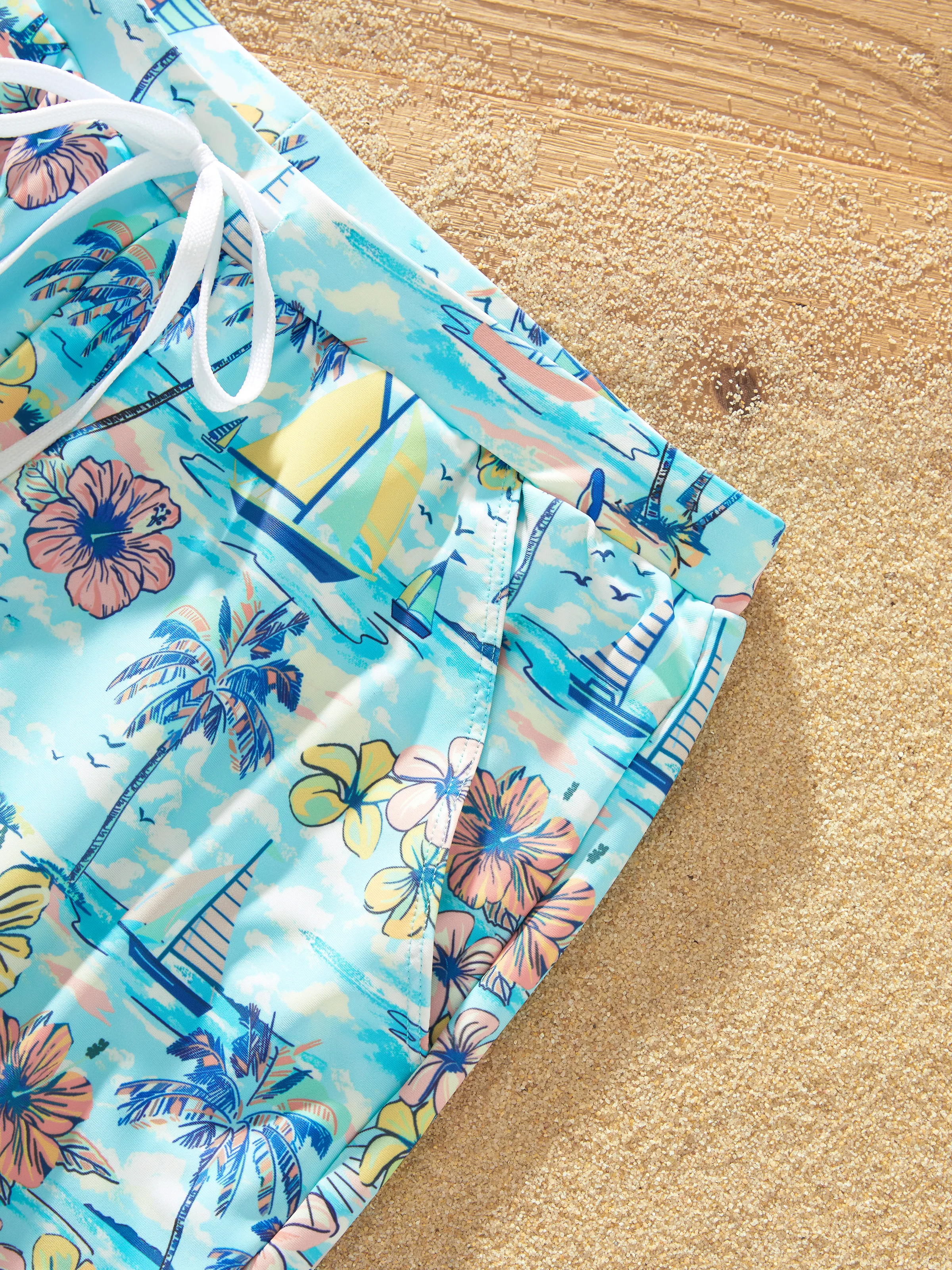 Daddy & Daughter Swimwear Tropical Print, Girl two-piece Swimsuit for Summer Beach Vacation Light Blue - Image 9
