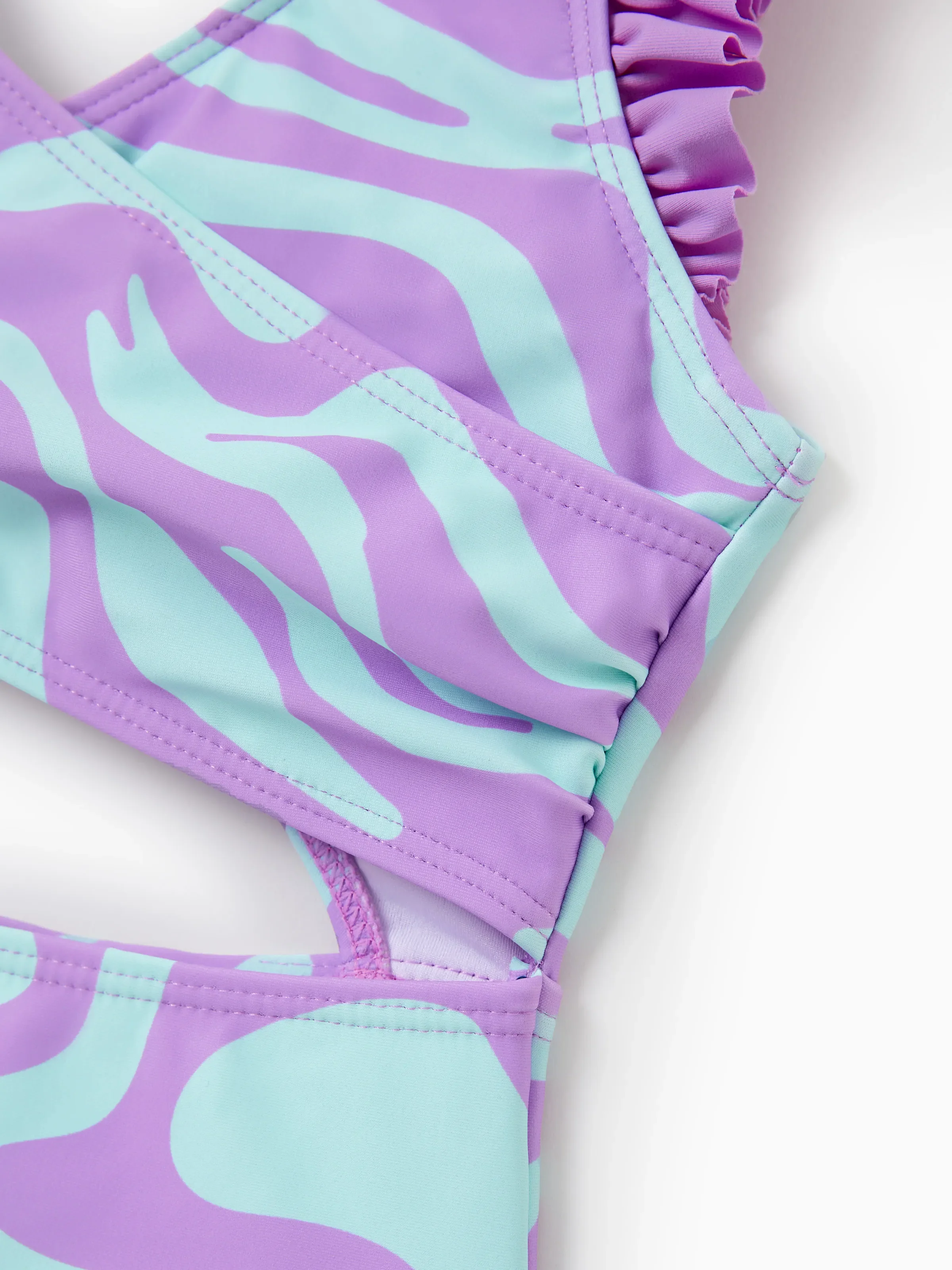 Daddy & Daughter Trendy Purple & Blue Wave Print Swim Trunks or Midriff Cutout One-Piece Swimsuit Purple - Image 6