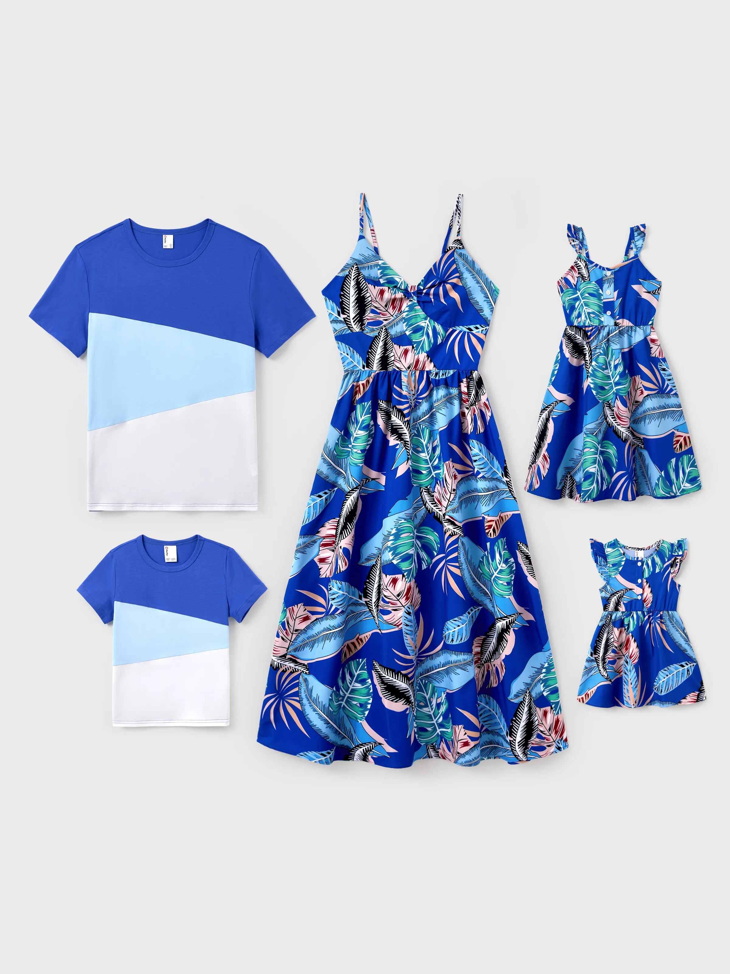 Daddy & Daughter Tropical Dress & T-shirt Set – Blue Floral Print for Dad, Mom, Girls & Baby, Perfect for Summer Vacations and Family Photos Blue - Image 3