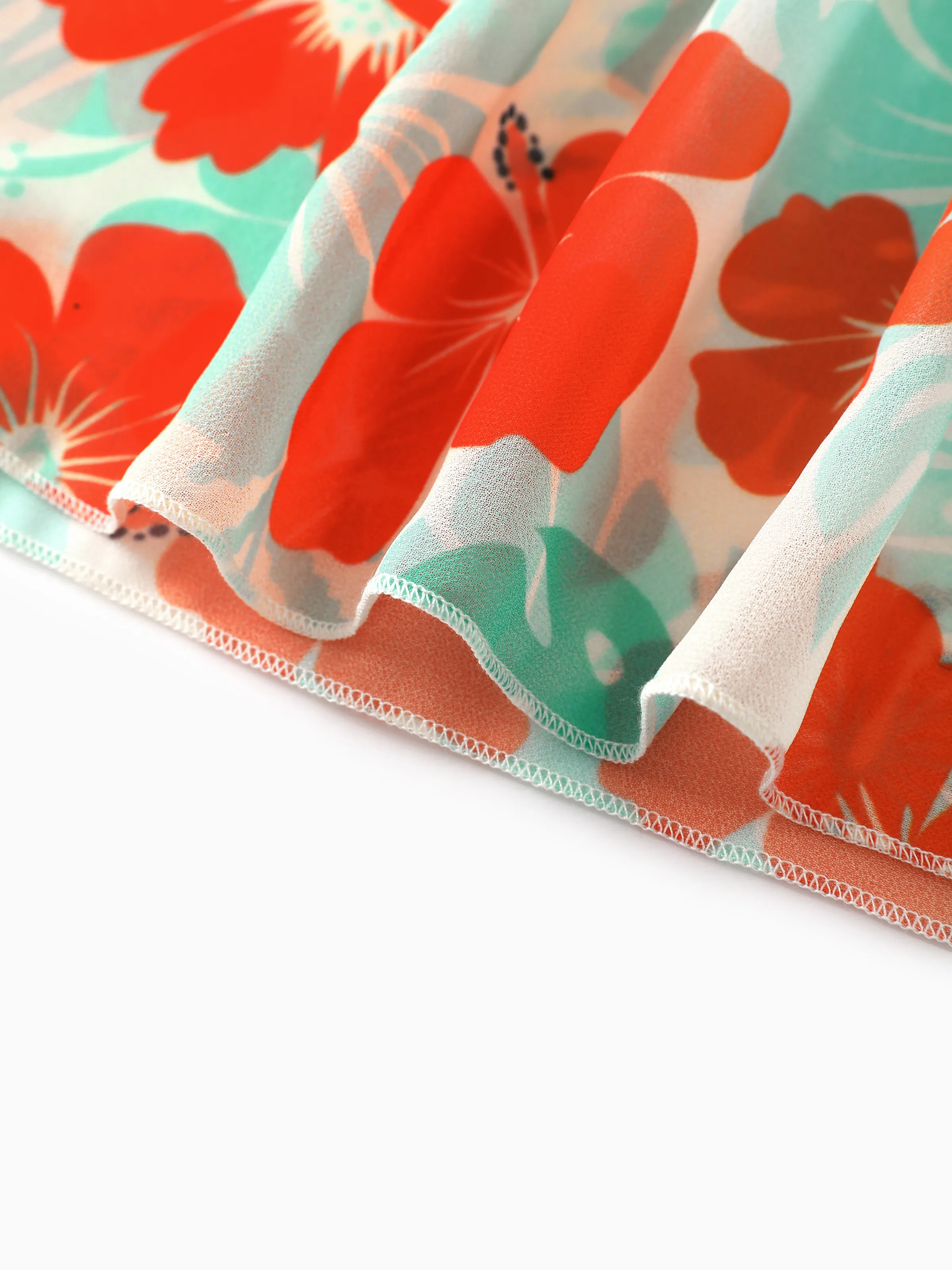 Daddy & Daughter Tropical Floral Print Swim Trunk or Ruffle Trim Bikini with Optional Beach Cover-Up Dress Orange - Image 12