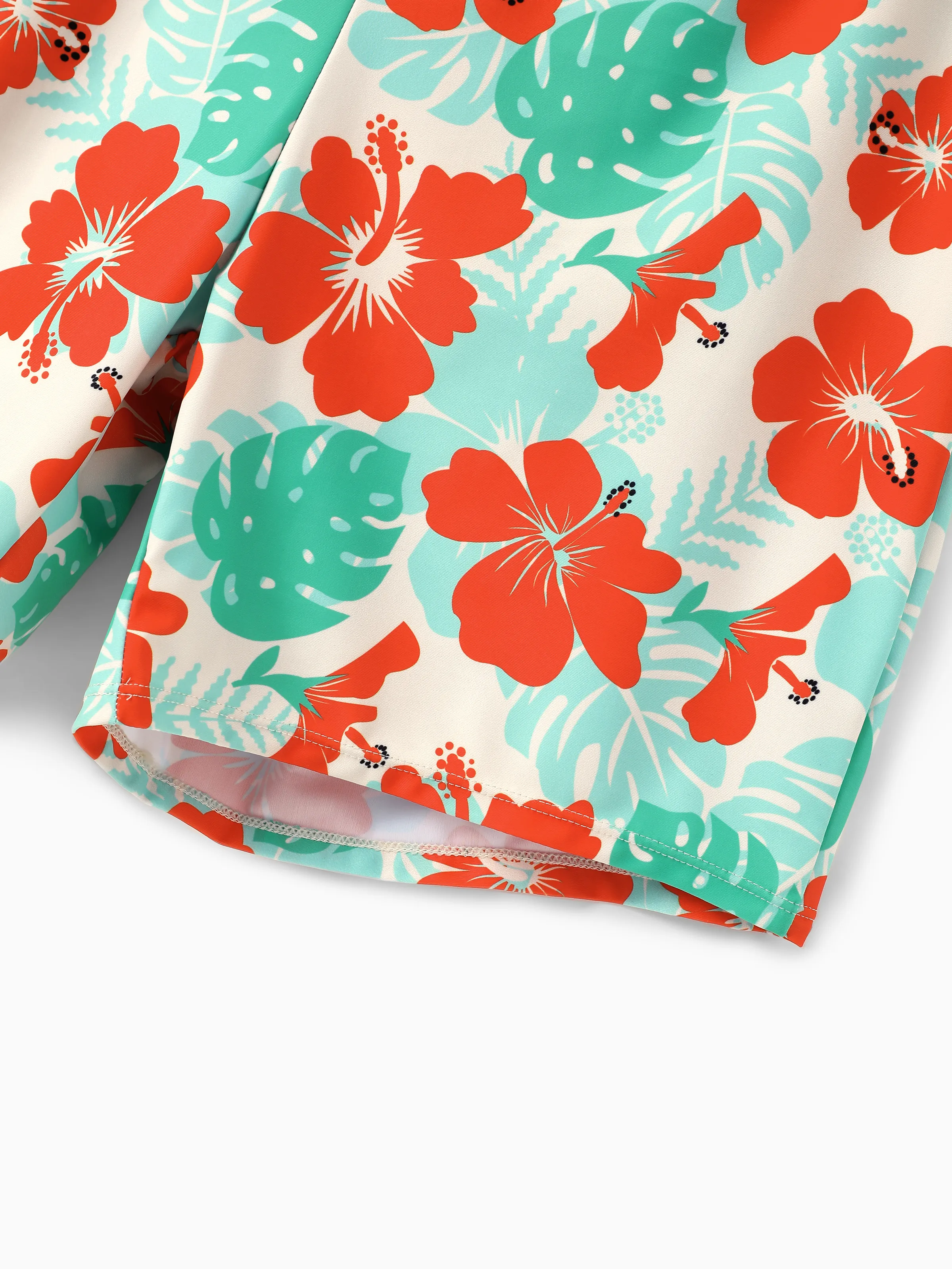 Daddy & Daughter Tropical Floral Print Swim Trunk or Ruffle Trim Bikini with Optional Beach Cover-Up Dress Orange - Image 16