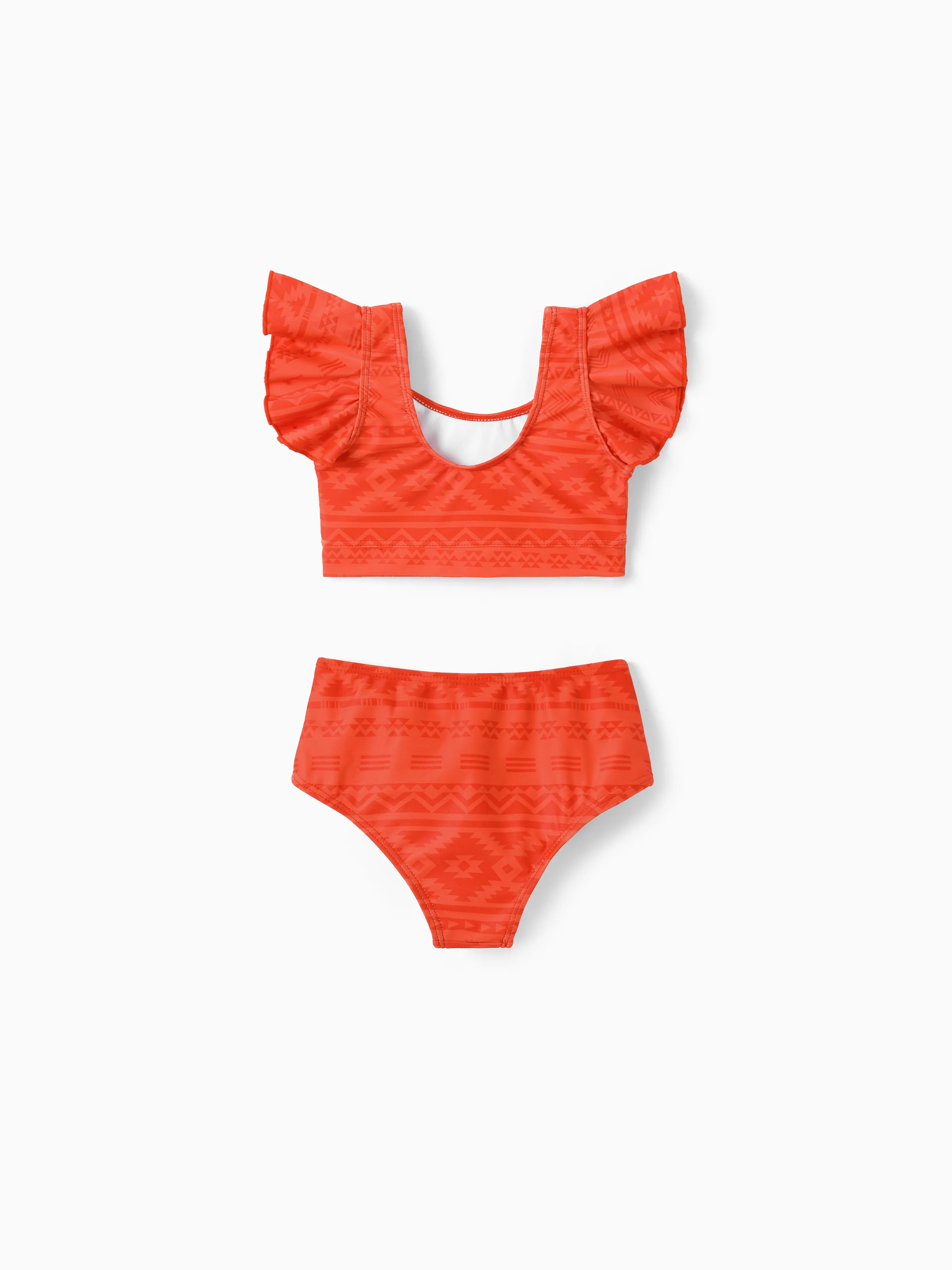 Daddy & Daughter Tropical Floral Print Swim Trunk or Ruffle Trim Bikini with Optional Beach Cover-Up Dress Orange - Image 4