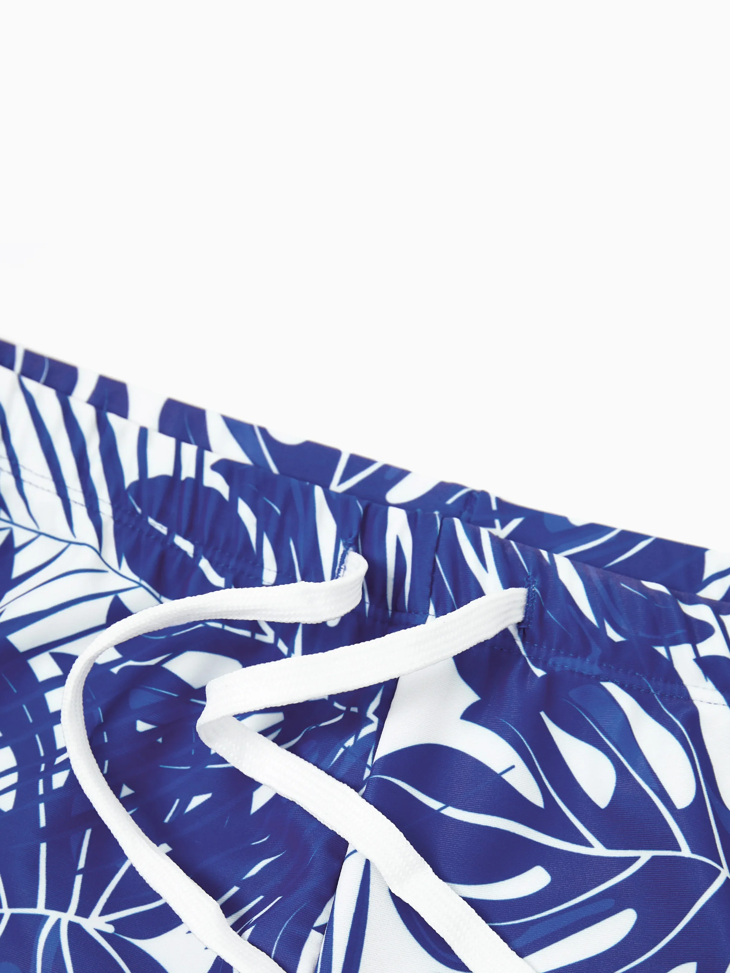 Daddy & Daughter Tropical Leaf Print Swim Trunks or Hollow-out Crisscross Straps One-piece Swimsuit Blue - Image 4