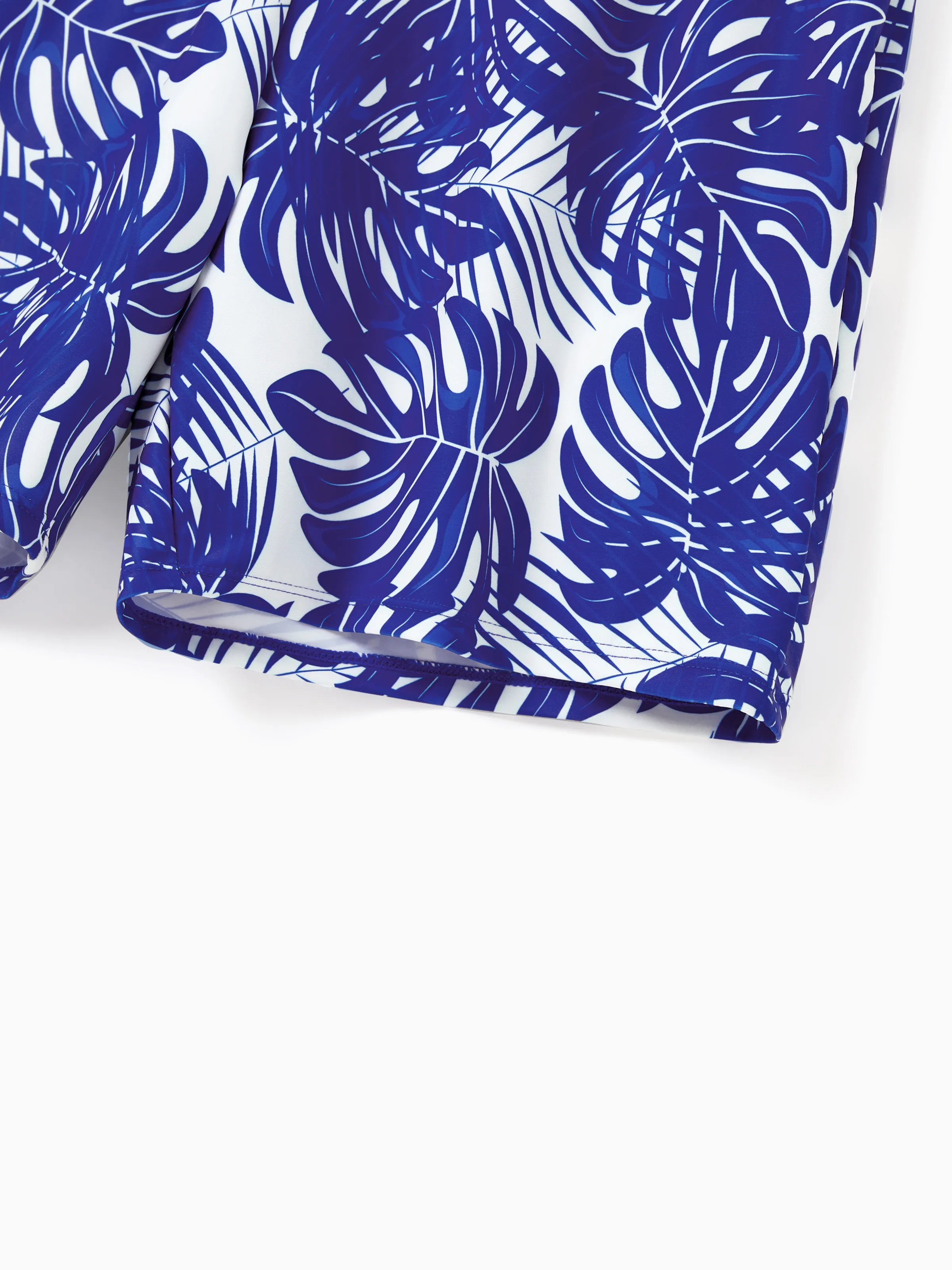 Daddy & Daughter Tropical Leaf Print Swim Trunks or Hollow-out Crisscross Straps One-piece Swimsuit Blue - Image 5