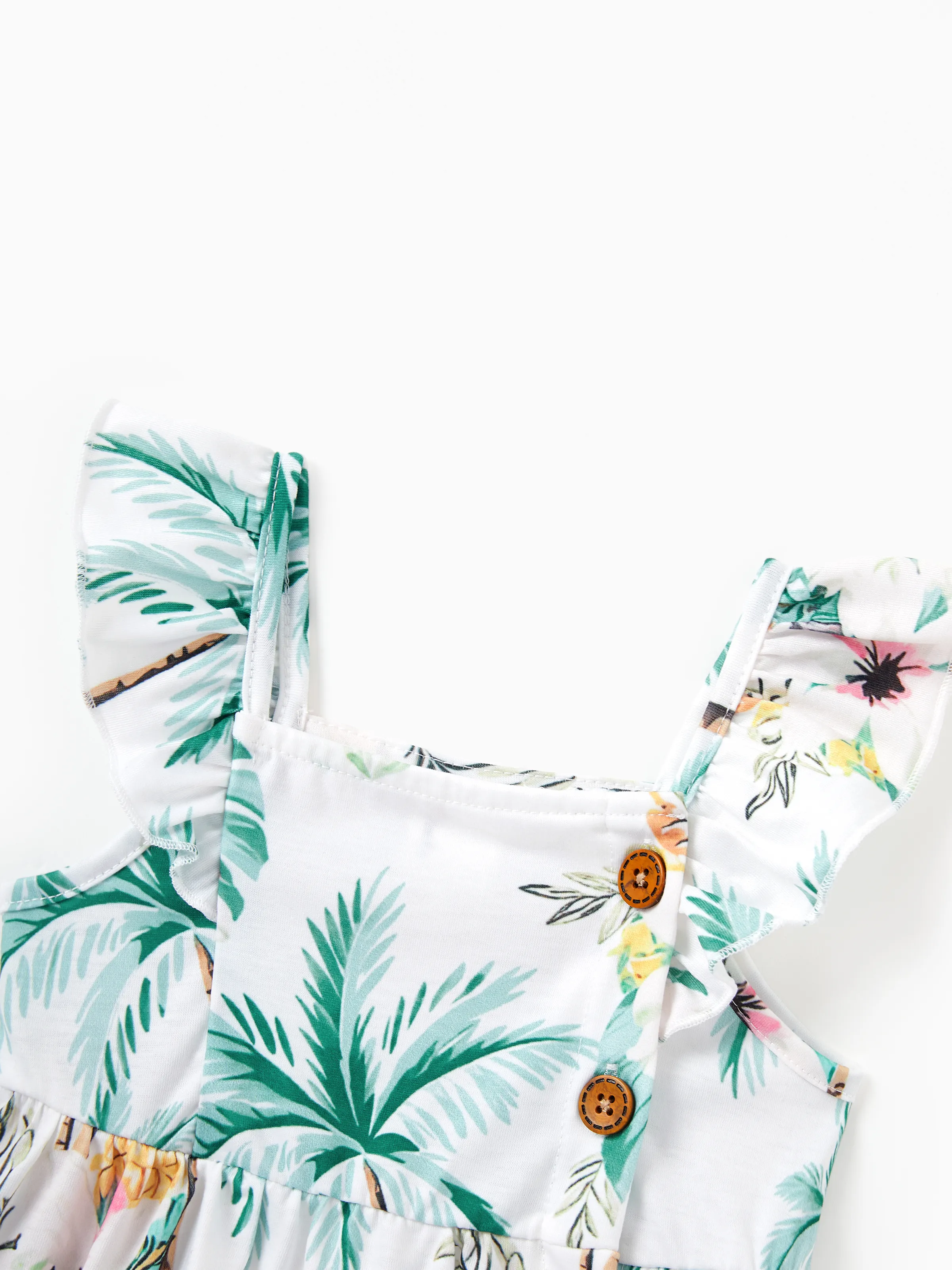 Daddy & Me Tropical Print Outfits,Daughter Tank Dress & Dad Cotton T-Shirt Set Green - Image 20