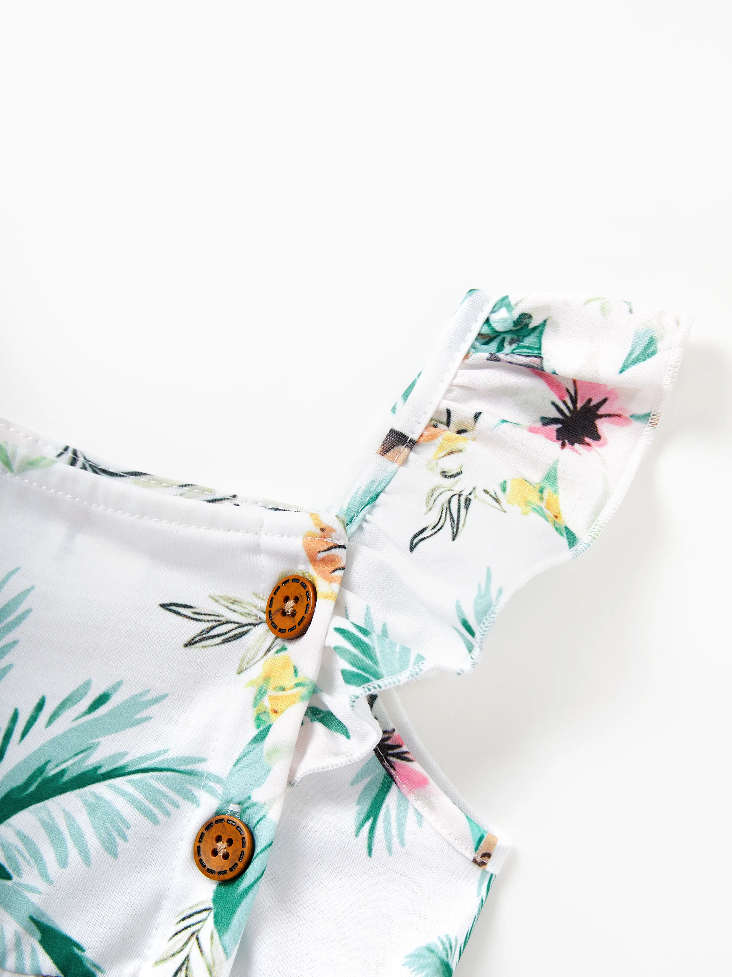 Daddy & Me Tropical Print Outfits,Daughter Tank Dress & Dad Cotton T-Shirt Set Green - Image 21