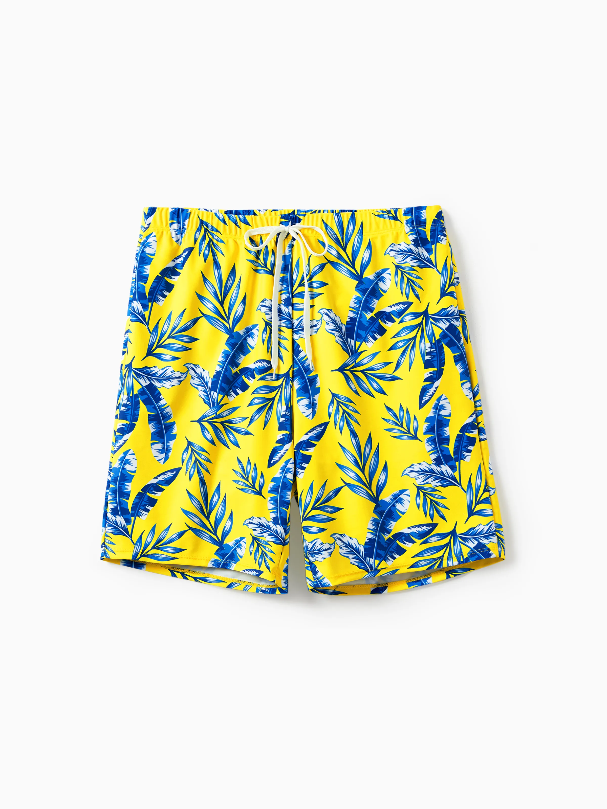 Daddy & Daughter Yellow Leaf Print Swim Trunks or Ruched Flutter Sleeve Bikini with Optional Swim Cover Up Yellow - Image 3