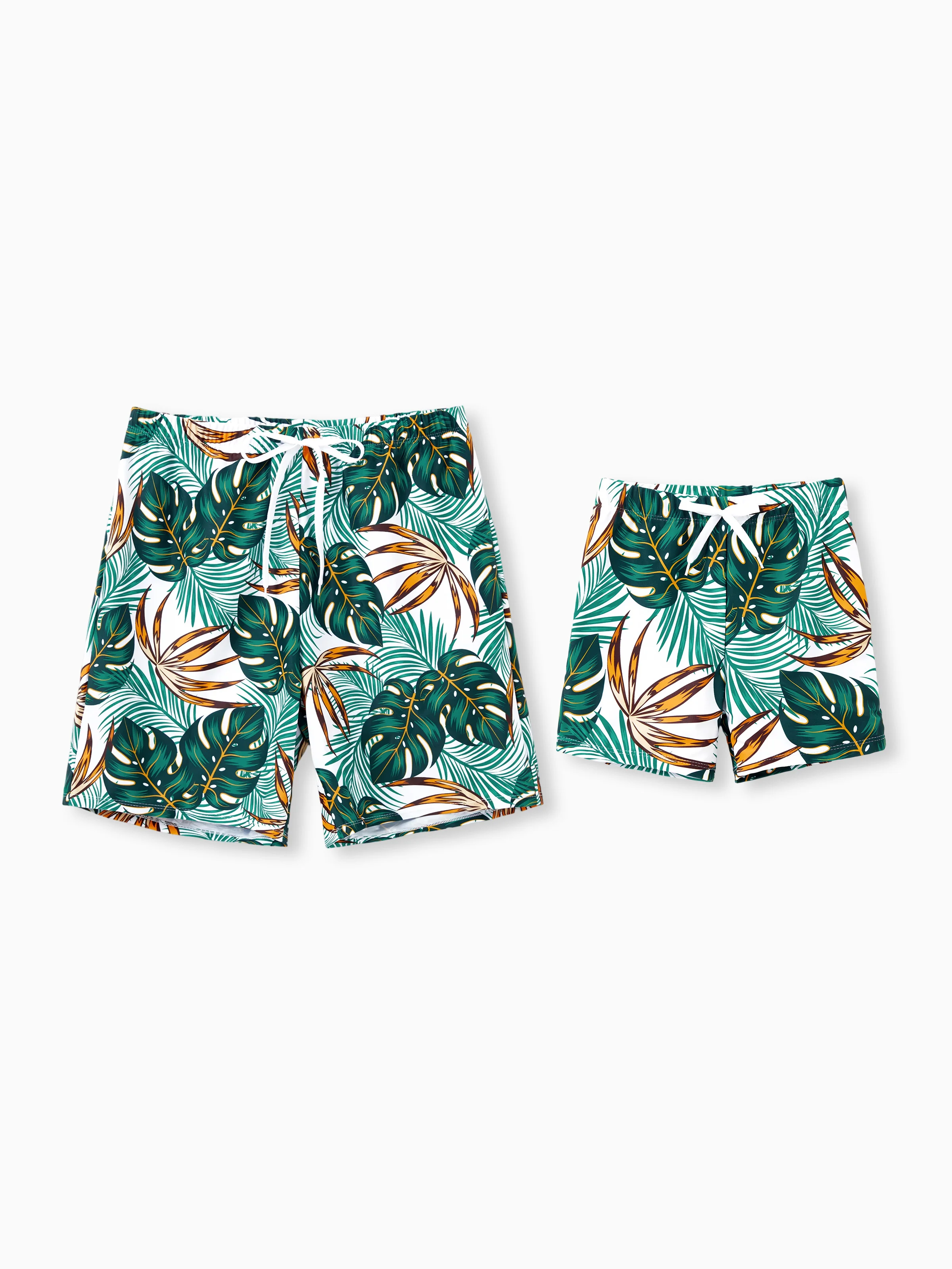 Daddy & Son Allover Plants Print Swim Trunks Shorts Dark Green