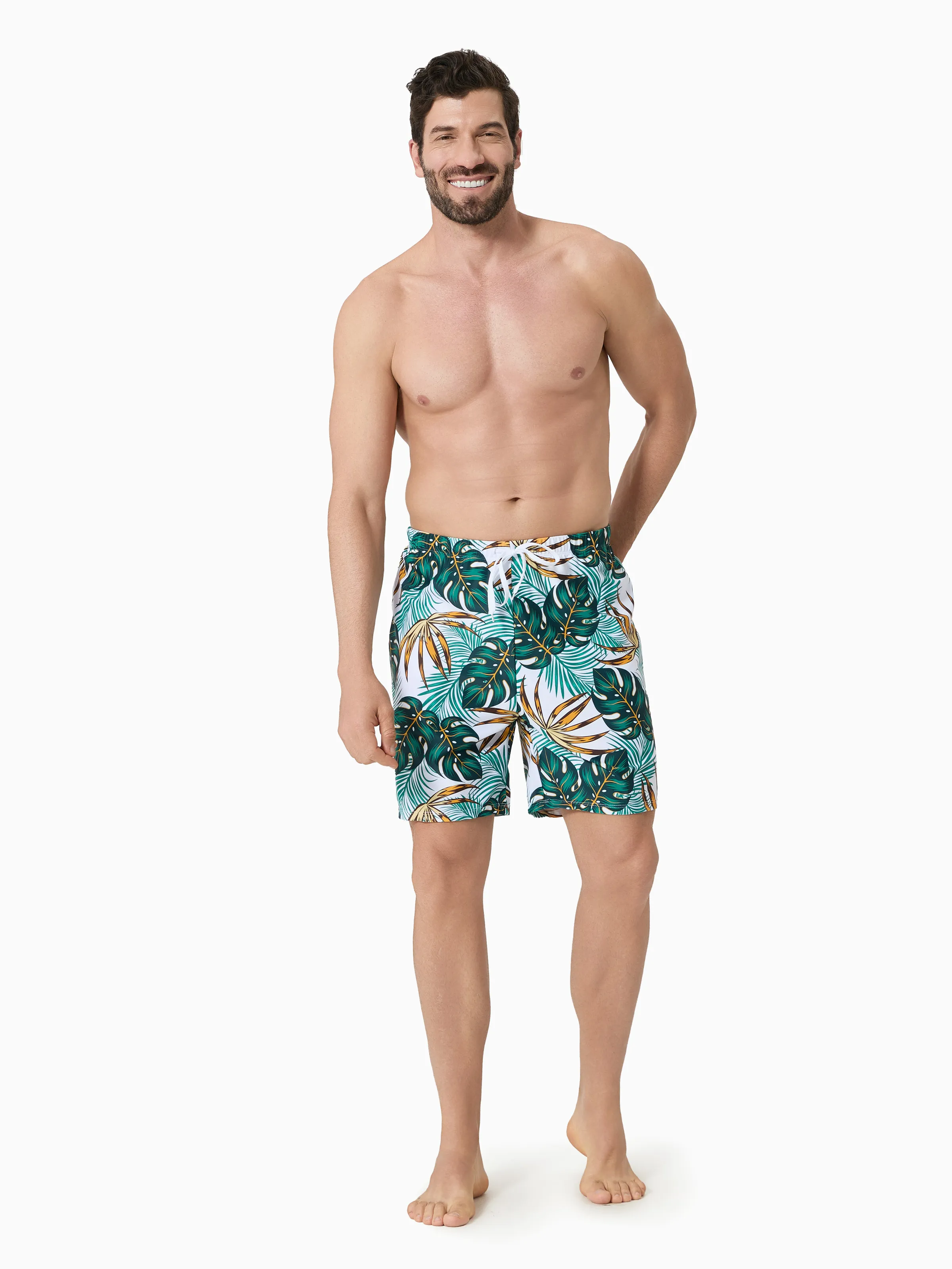 Daddy & Son Allover Plants Print Swim Trunks Shorts Dark Green - Image 3