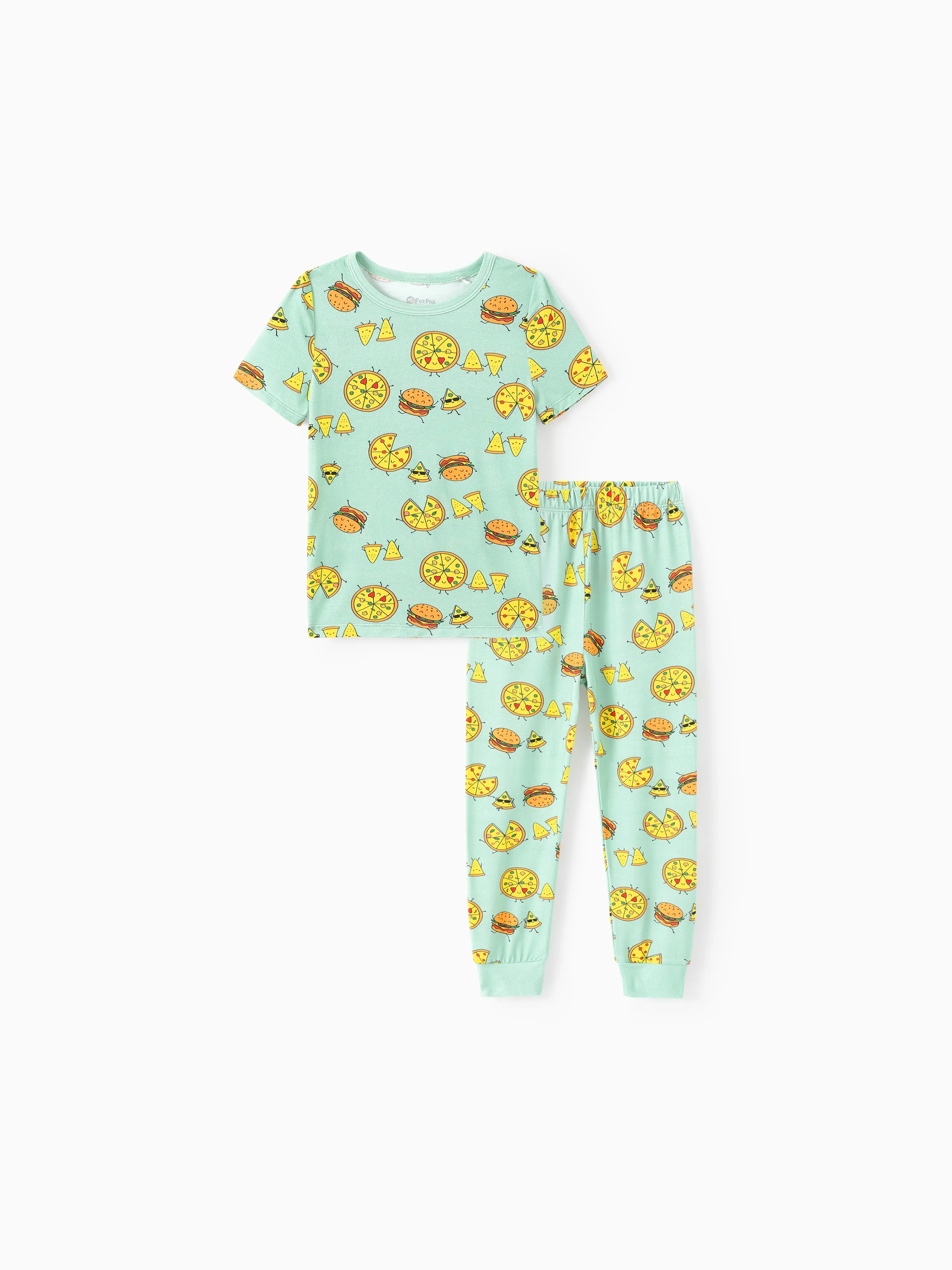 Daddy & Son Bamboo Family Mint Green PJs Cute Cartoon Food Theme Print Short Sleeve & Long Pants Sleepwear Matching Pajama set (Snug-Fitting for Children) Light Blue - Image 10