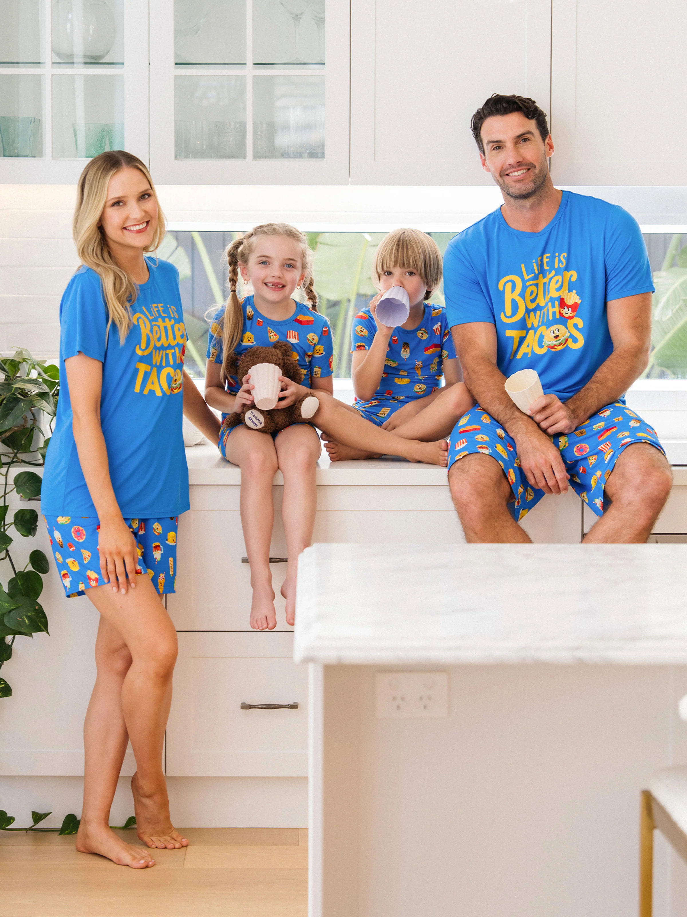 Daddy & Son Bamboo Pajamas Buttery Soft Bamboo PJs for Men Women Kids Toddler, Cute Burger & Fries Print Short Sleeve Sleepwear (Snug-Fitting for Children) Royal Blue - Image 2