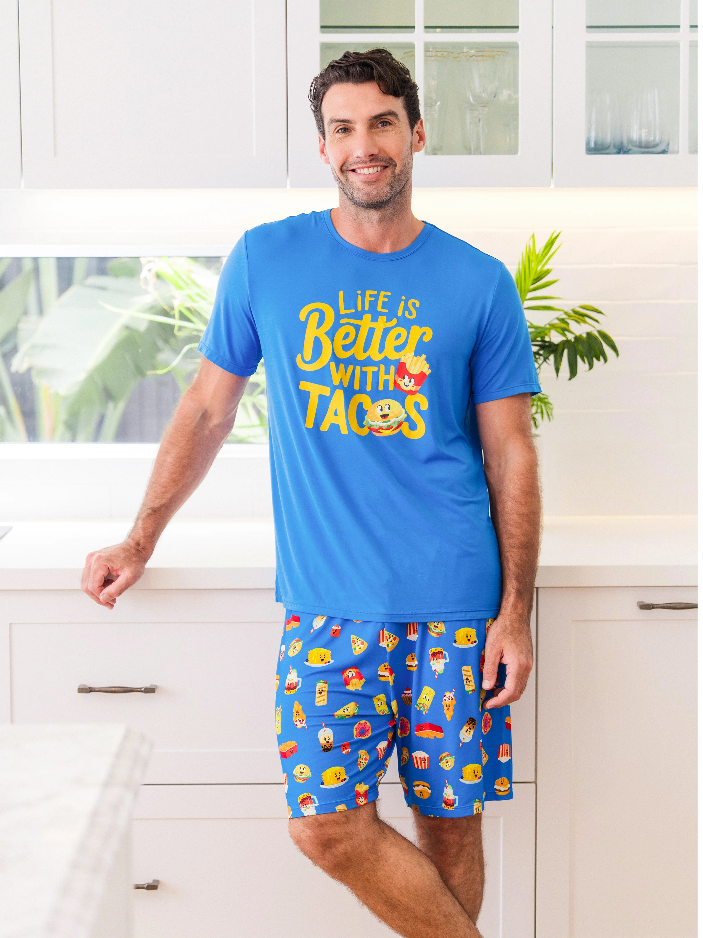 Daddy & Son Bamboo Pajamas Buttery Soft Bamboo PJs for Men Women Kids Toddler, Cute Burger & Fries Print Short Sleeve Sleepwear (Snug-Fitting for Children) Royal Blue - Image 4