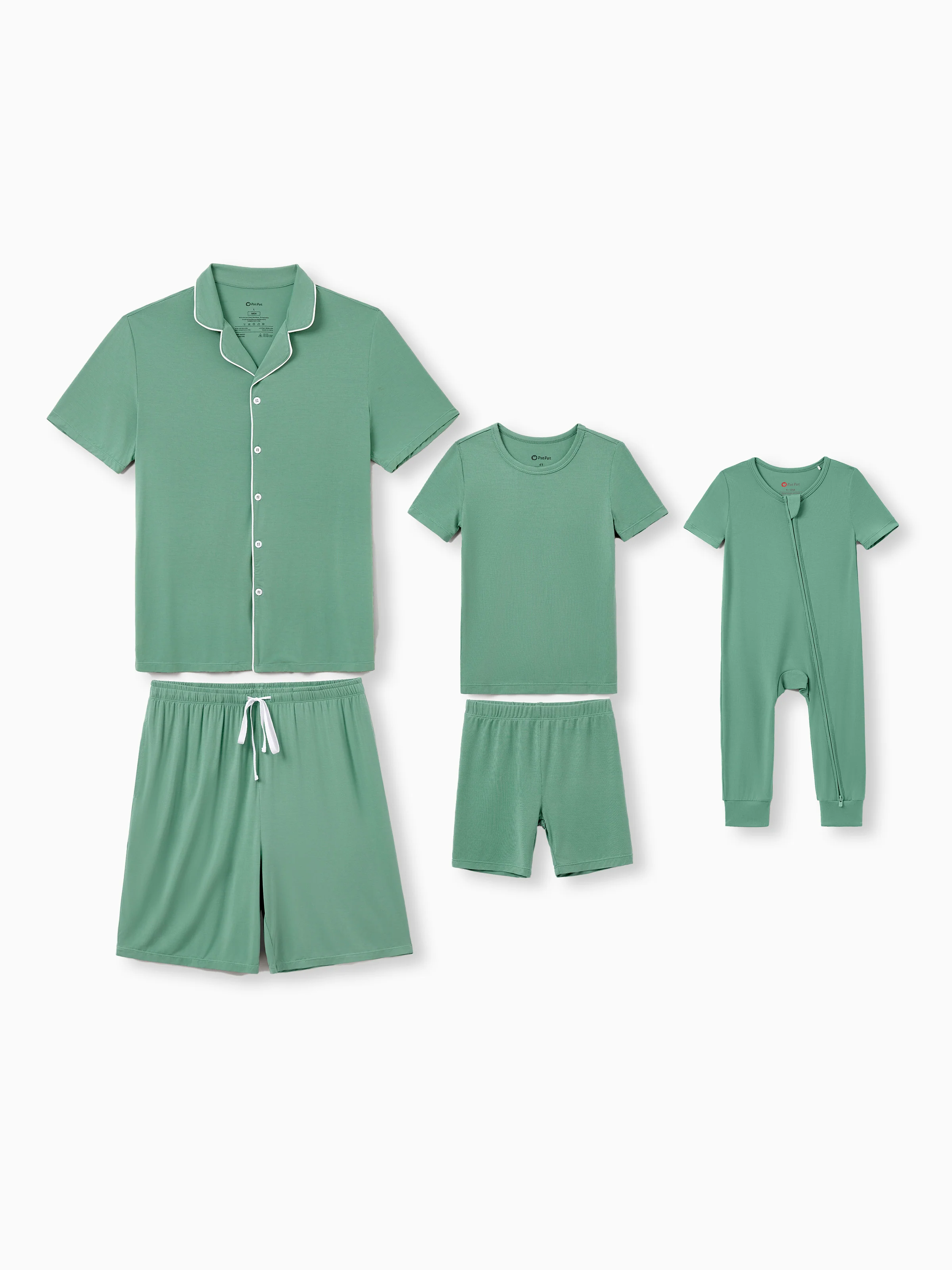 Daddy & Son Bamboo Pajamas Buttery Soft Bamboo Viscose PJs for Men Women Kids Toddler Baby, Solid Color Short Sleeve Shirt & Shorts Sleepwear Green