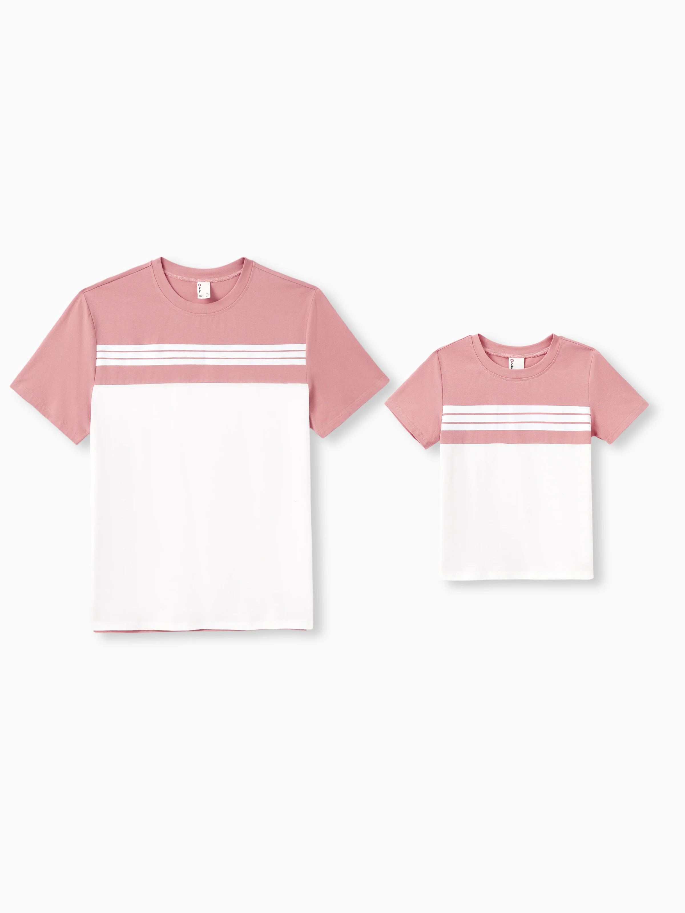 Daddy & Son Blue Cotton Colorblock Tee Shirt Set Pink