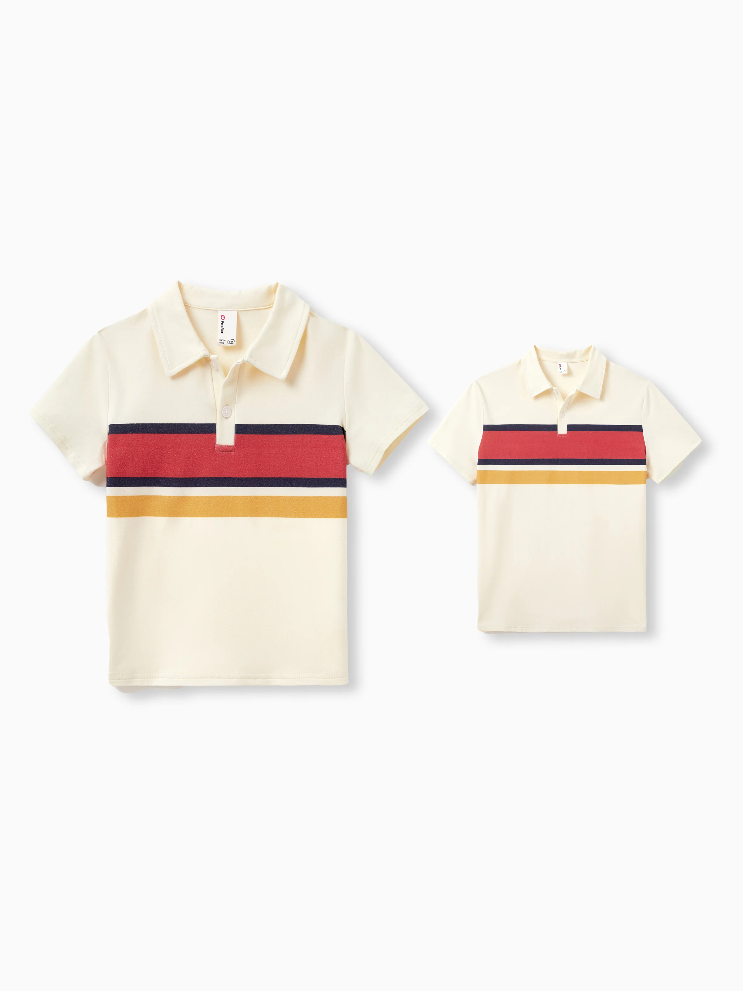 Daddy & Son Casual Outfit Colorblock Polo Collar T-shirt or Floral Print Flutter Sleeveless Dress Set Orange red