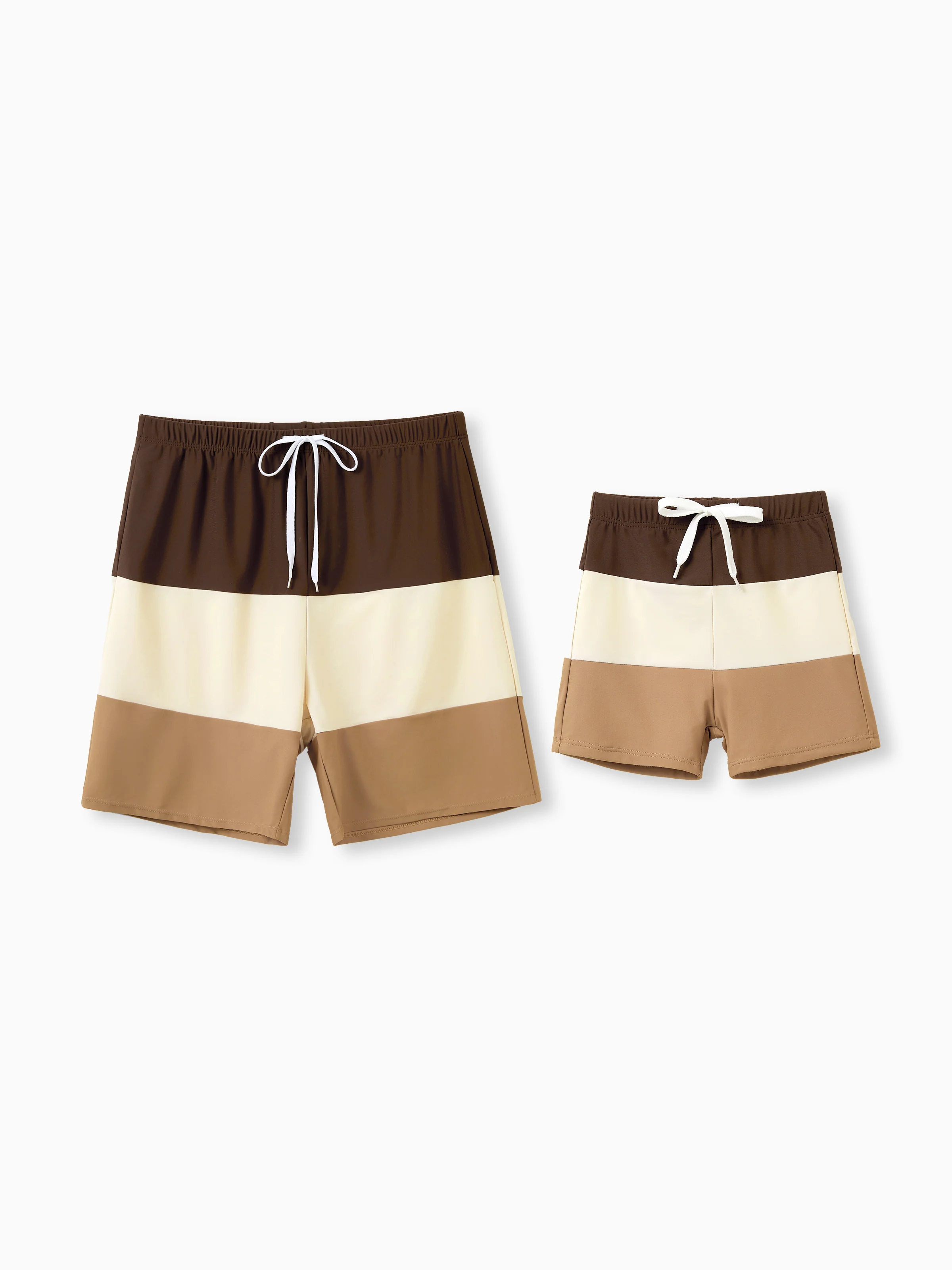 Daddy & Son Color Block Swimsuits Summer Beach Vacation Swimwear Coffee