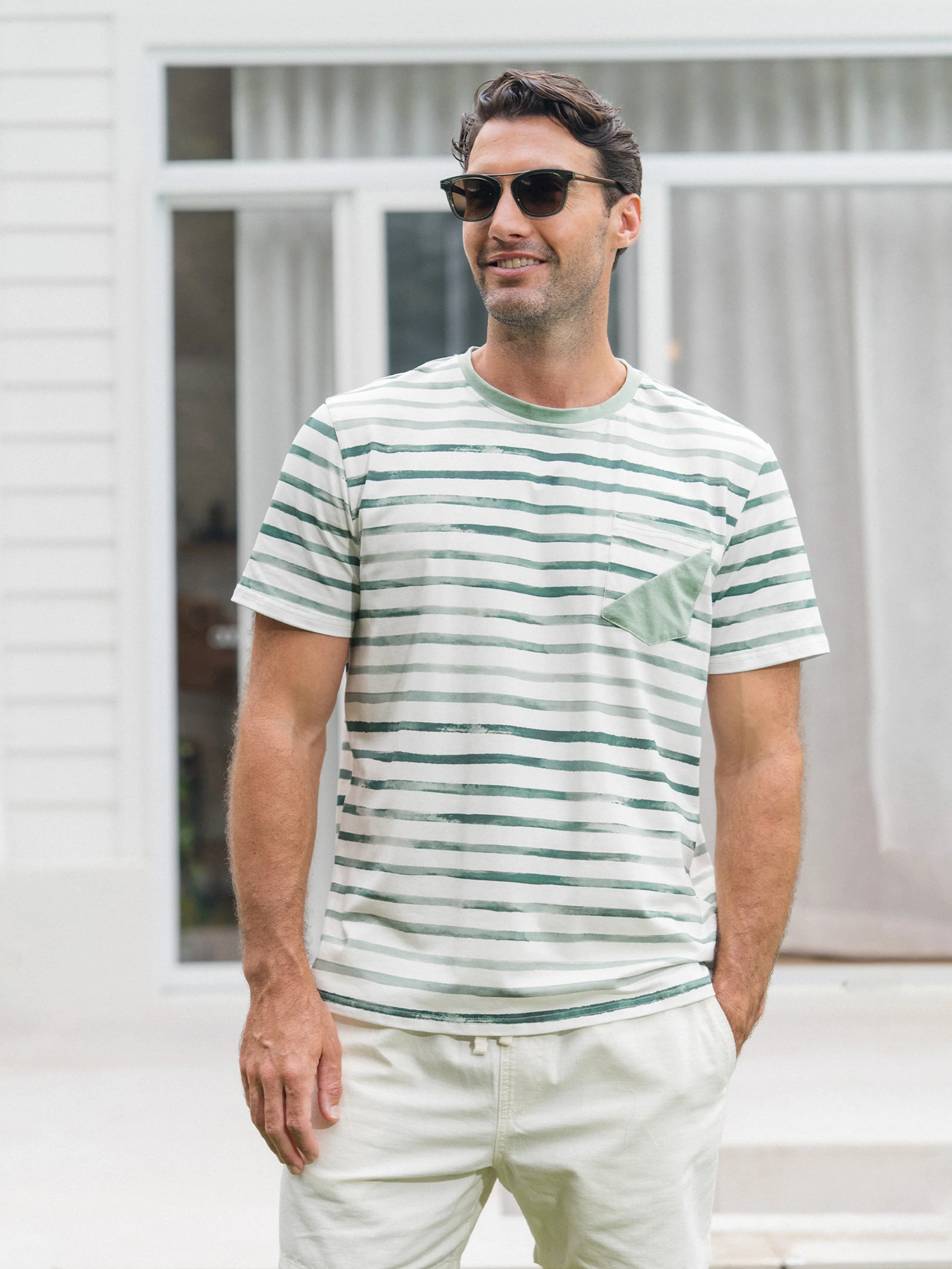Daddy & Son Cotton Outfits Set Green Striped T-Shirt and Dress Set for Dad, Mom, Kids & Baby, Perfect for Summer Family Outings & Photos Green - Image 4