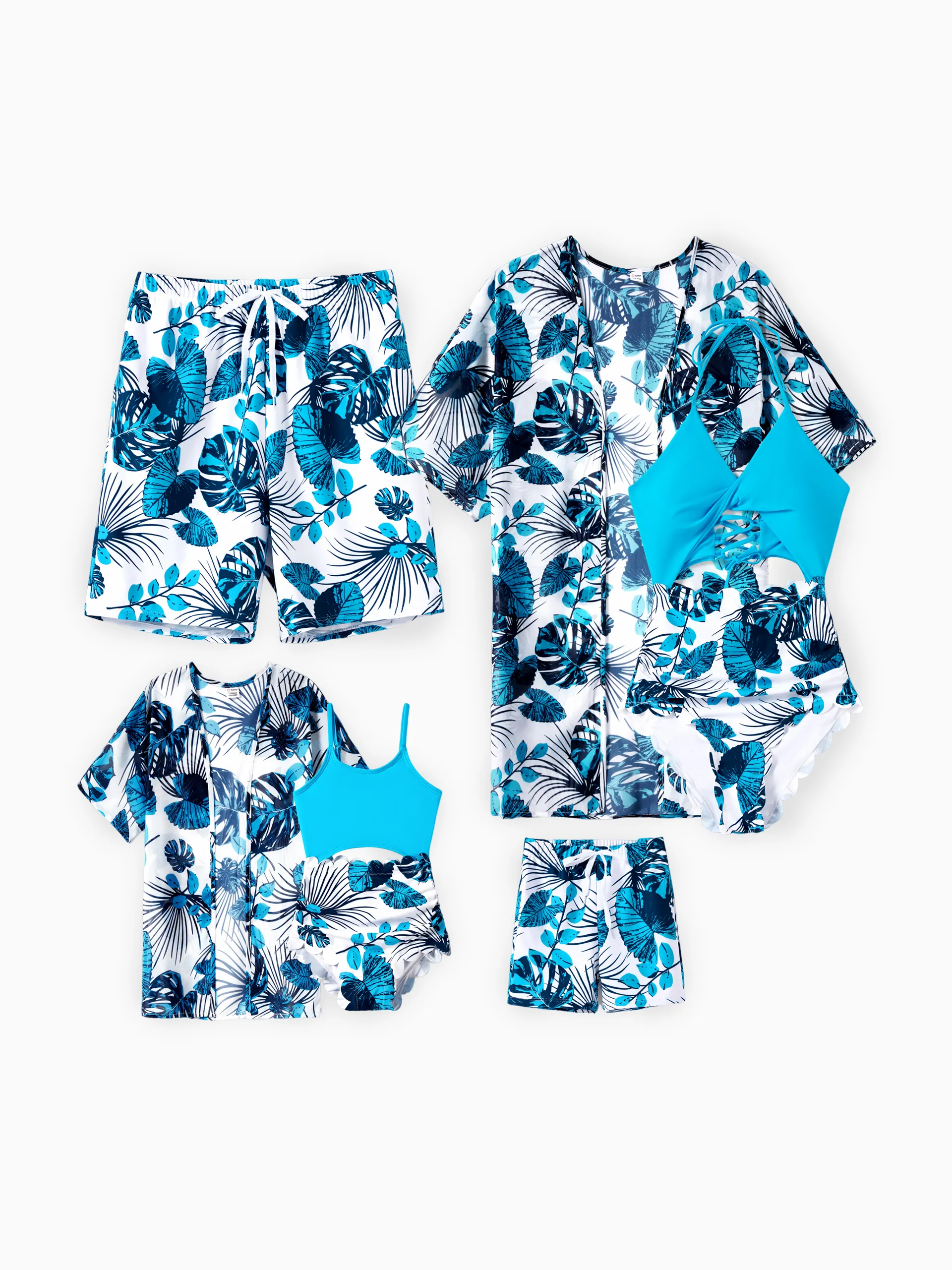 Daddy & Son Drawstring Swim Trunks or Cut Out Lace UP Back One-Piece Swimsuit BLUEWHITE - Image 2