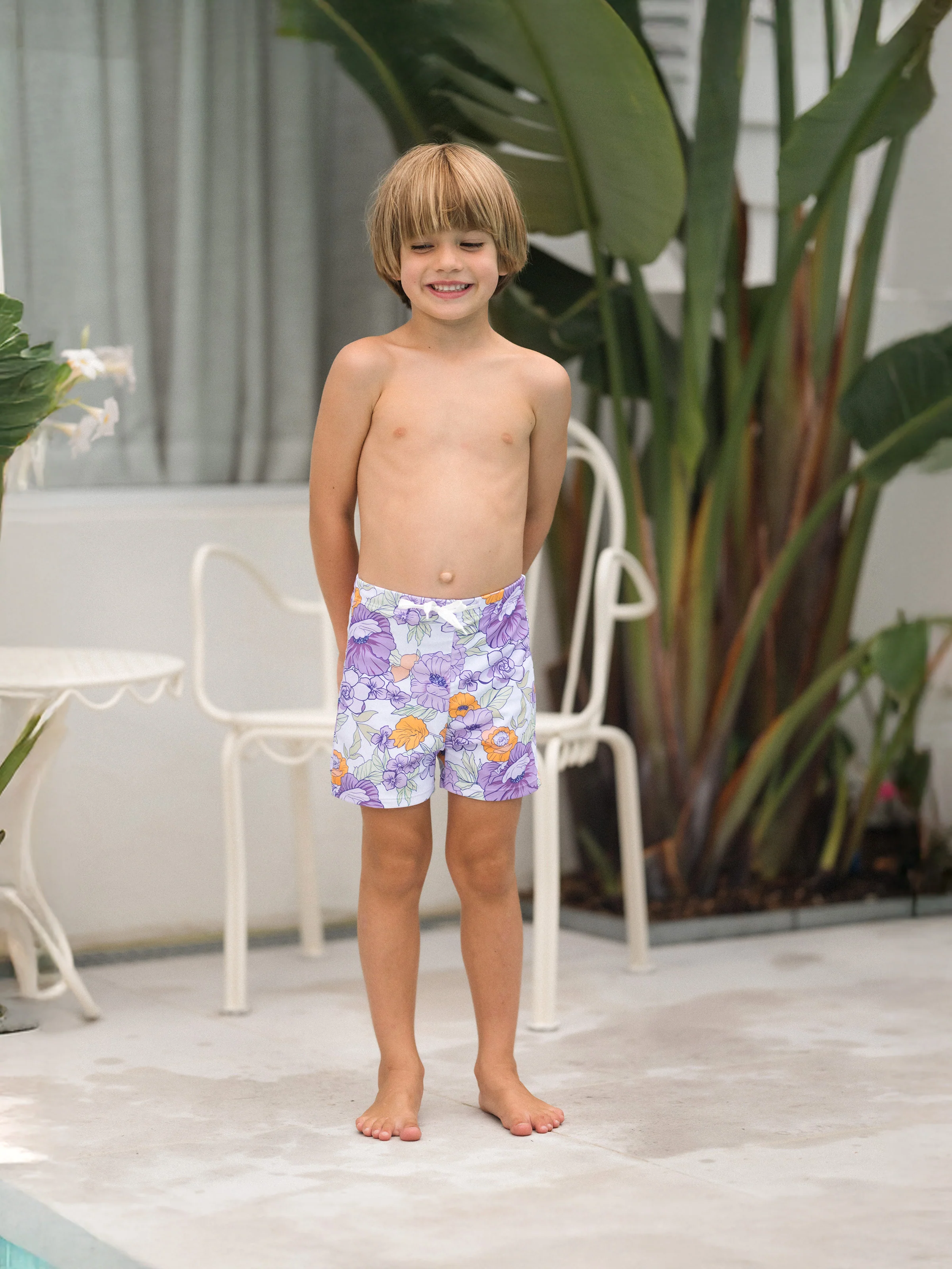 Mommy & me Floral Print Swimsuits Ruffled One-Piece Bathing Suit & Swim Trunks Set Purple - Image 17