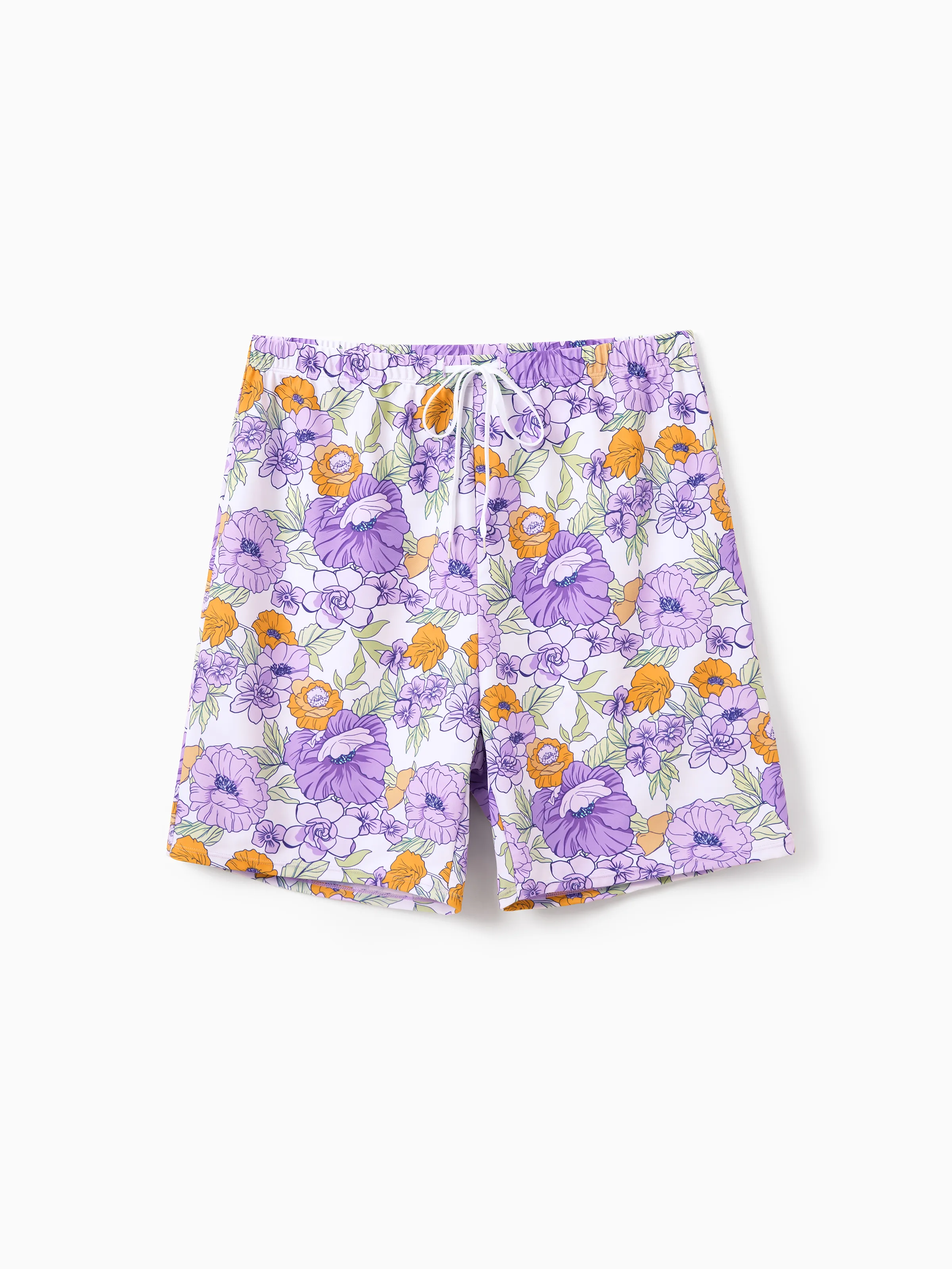 Daddy & Son Floral Print Swimsuits Ruffled One-Piece Bathing Suit & Swim Trunks Set Purple - Image 6