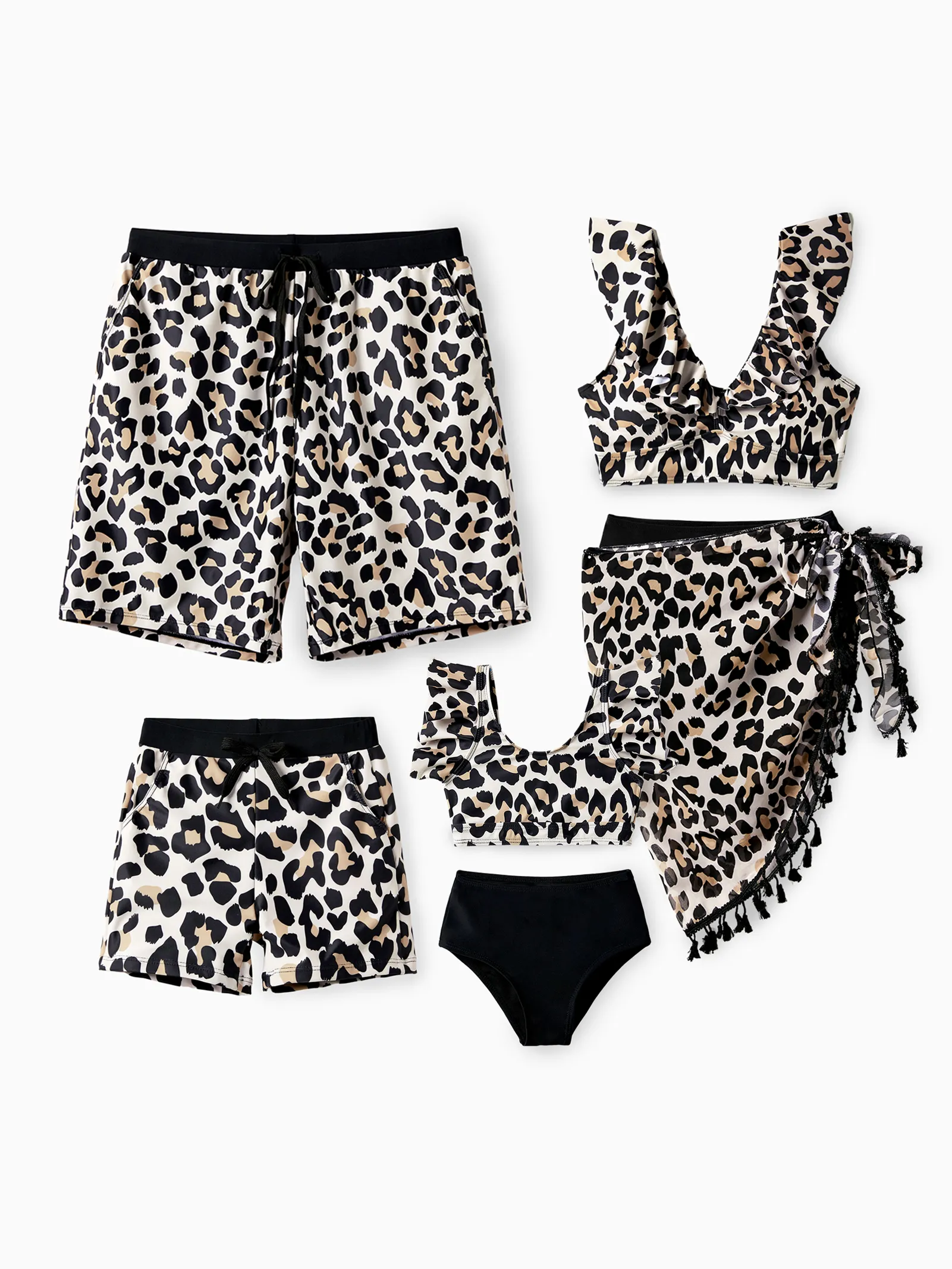 Daddy & Son Leopard Pattern Drawstring Swim Trunks Black - Image 2