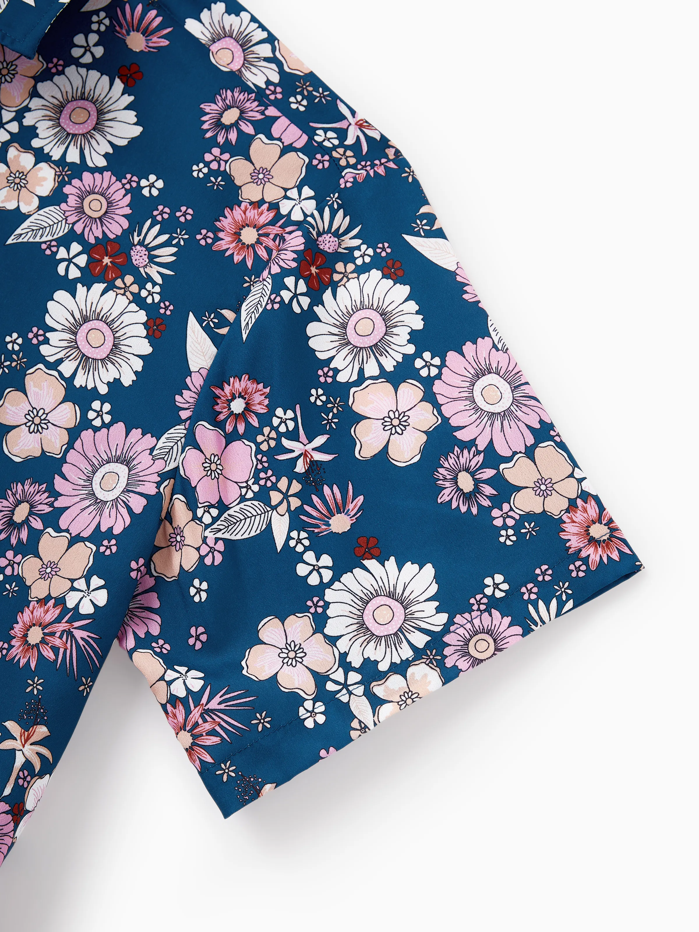 Daddy & Son outfits Floral Allover Print Short-sleeve Collar Shirt or Halter Sleeveless Dress for Summer Vacation CYAN- - Image 6